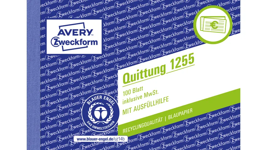 AVERY Zweckform Recycling Q0uittung inkl. MwSt. A6 quer Recycling-Papier
