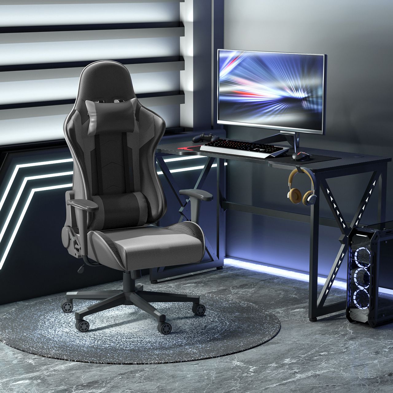 Vinsetto Ergonomischer Bürostuhl Gaming Stuhl Kunstleder Schaumstoff Schwarz