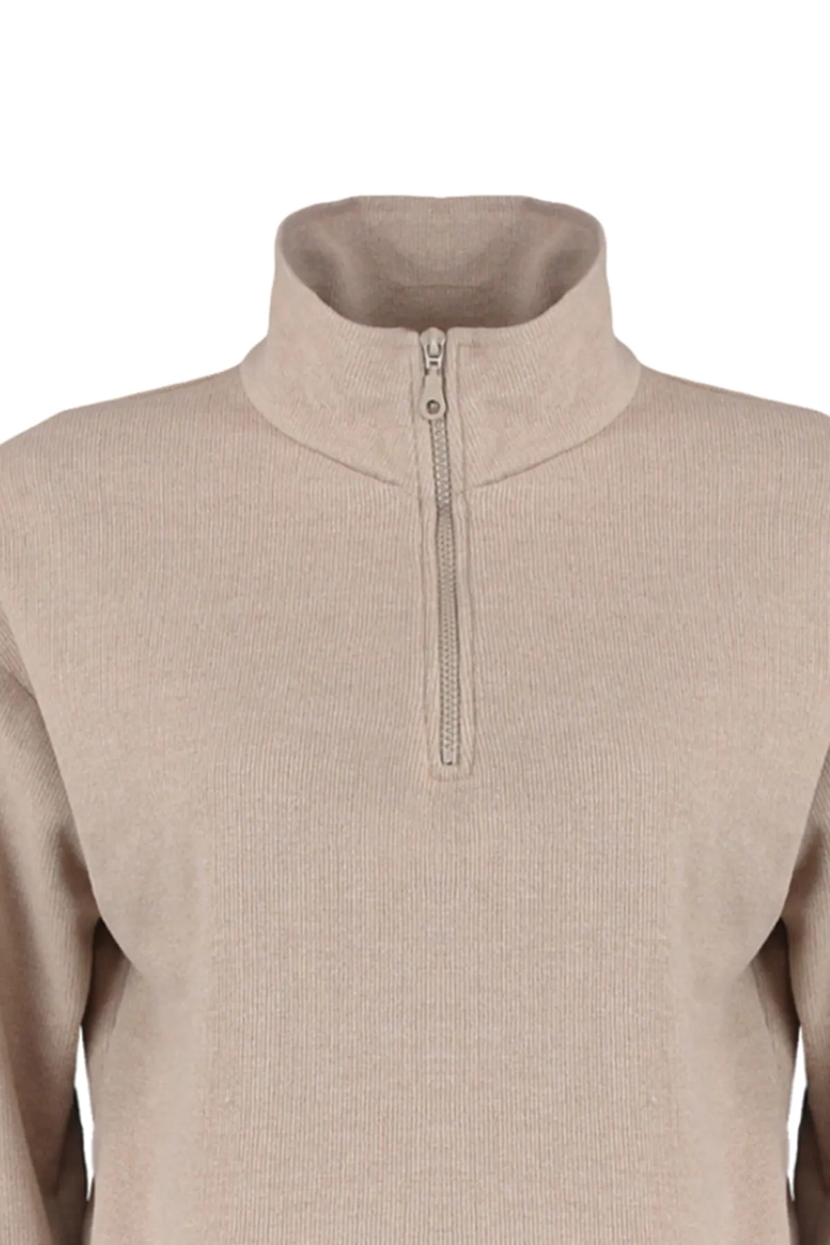 Trendyol Collection  Beiges Strick-Sweatshirt Thessaloniki/Strickoptik mit Reißverschlusskragen, Regular/Normal Fit, TWOAW22SW0732