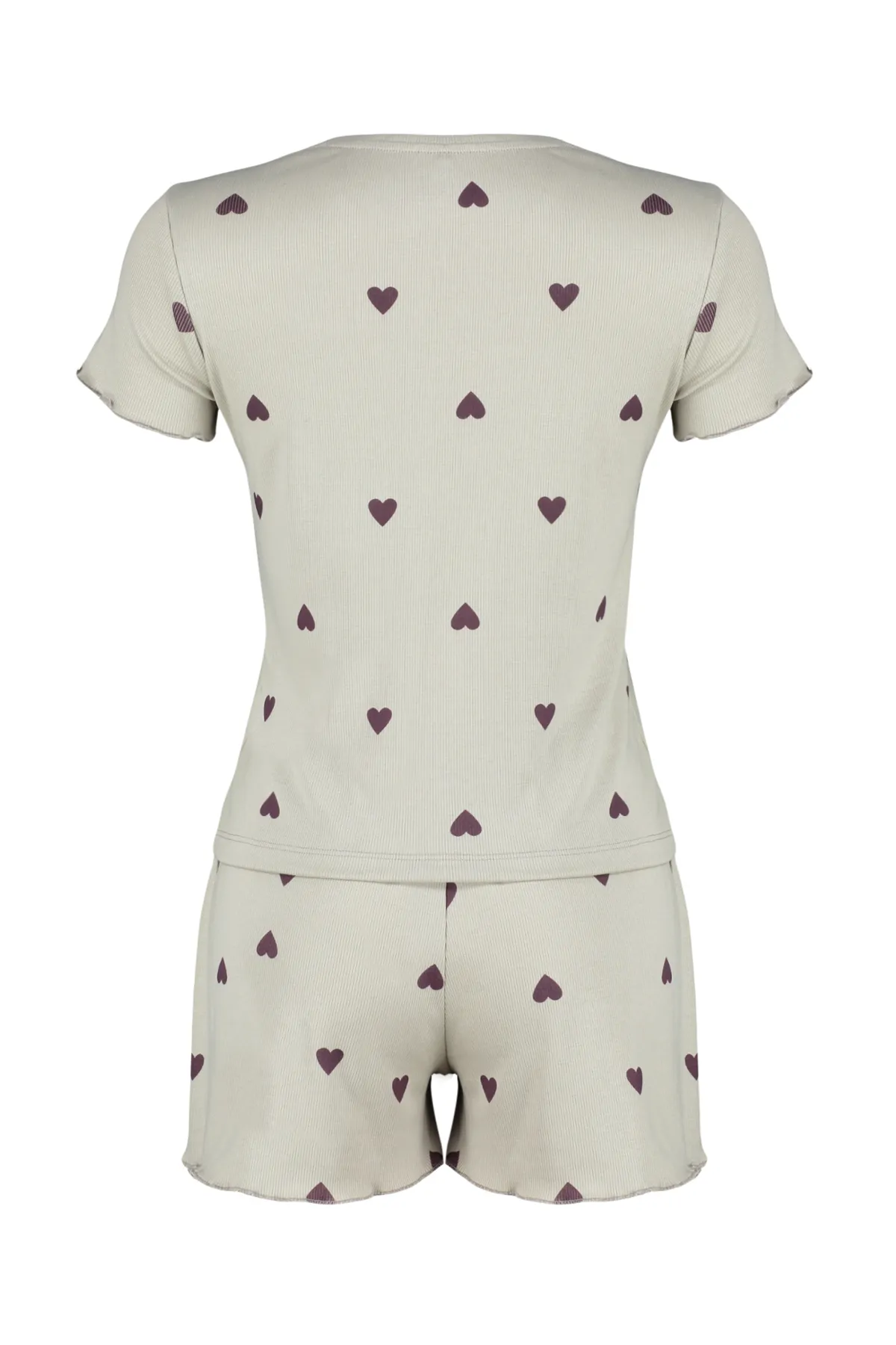 Trendyol Collection  Pyjama-Set aus geripptem Strick mit bedrucktem Gummi und „Mint Heart“-Slogan THMSS24PT00220