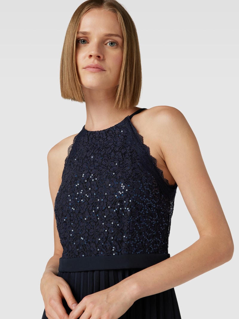 Cocktailkleid mit Plisseefalten in marineblau meliert