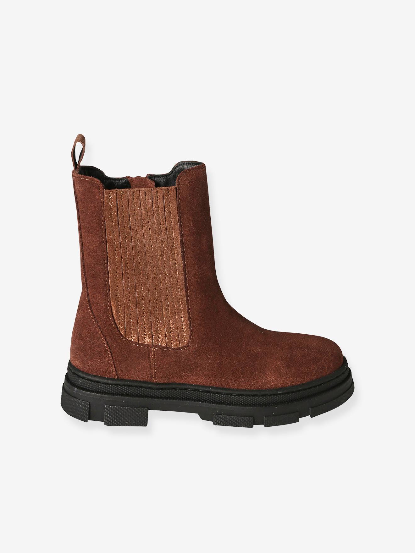Vertbaudet Kinder Boots mit Dehneinsatz und Reißverschluss - braun