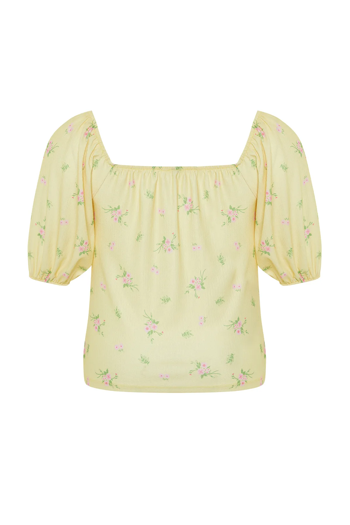 Trendyol Curve  Gelbe Strickbluse mit Blumenmuster TBBSS24AF00086