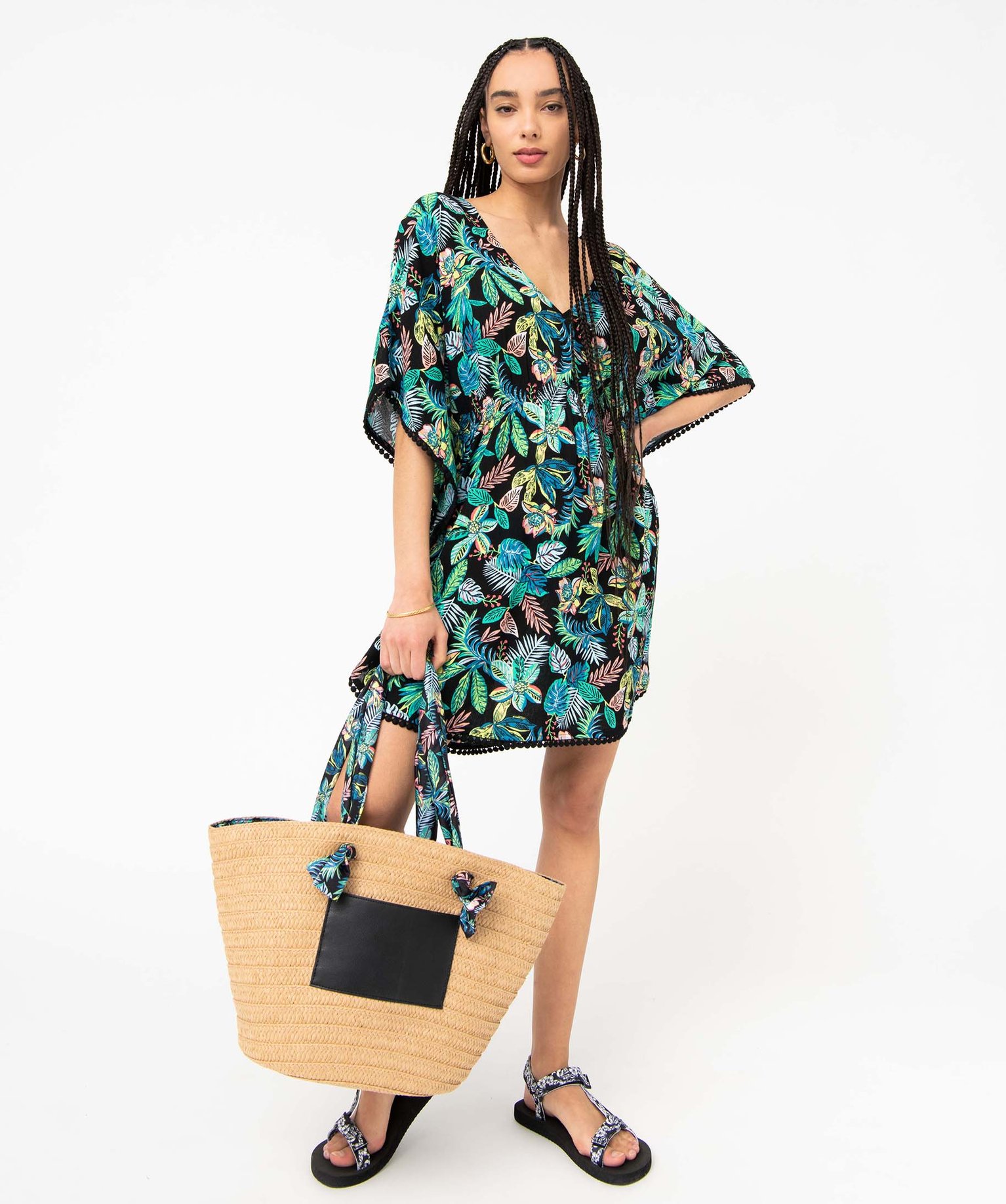 Robe de plage femme avec dos en dentelle imprime | GEMO