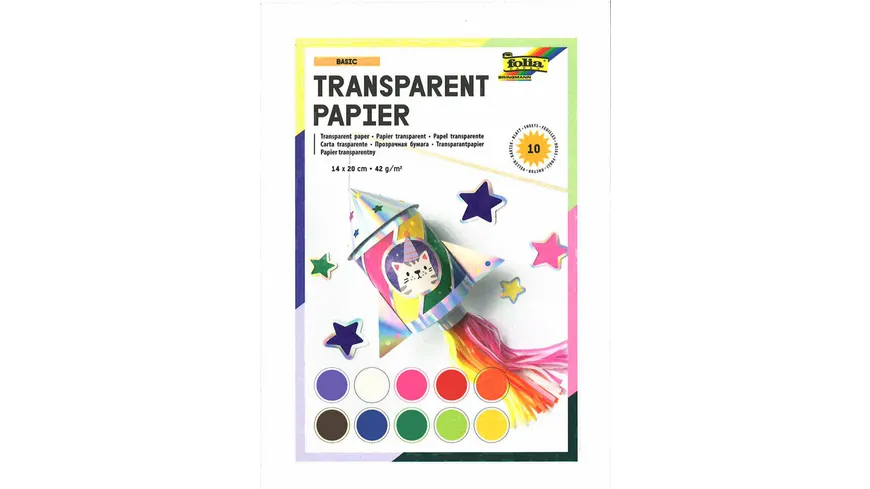 folia Transparentpapierheft 14 x 20cm 10 Blatt farblich sortiert