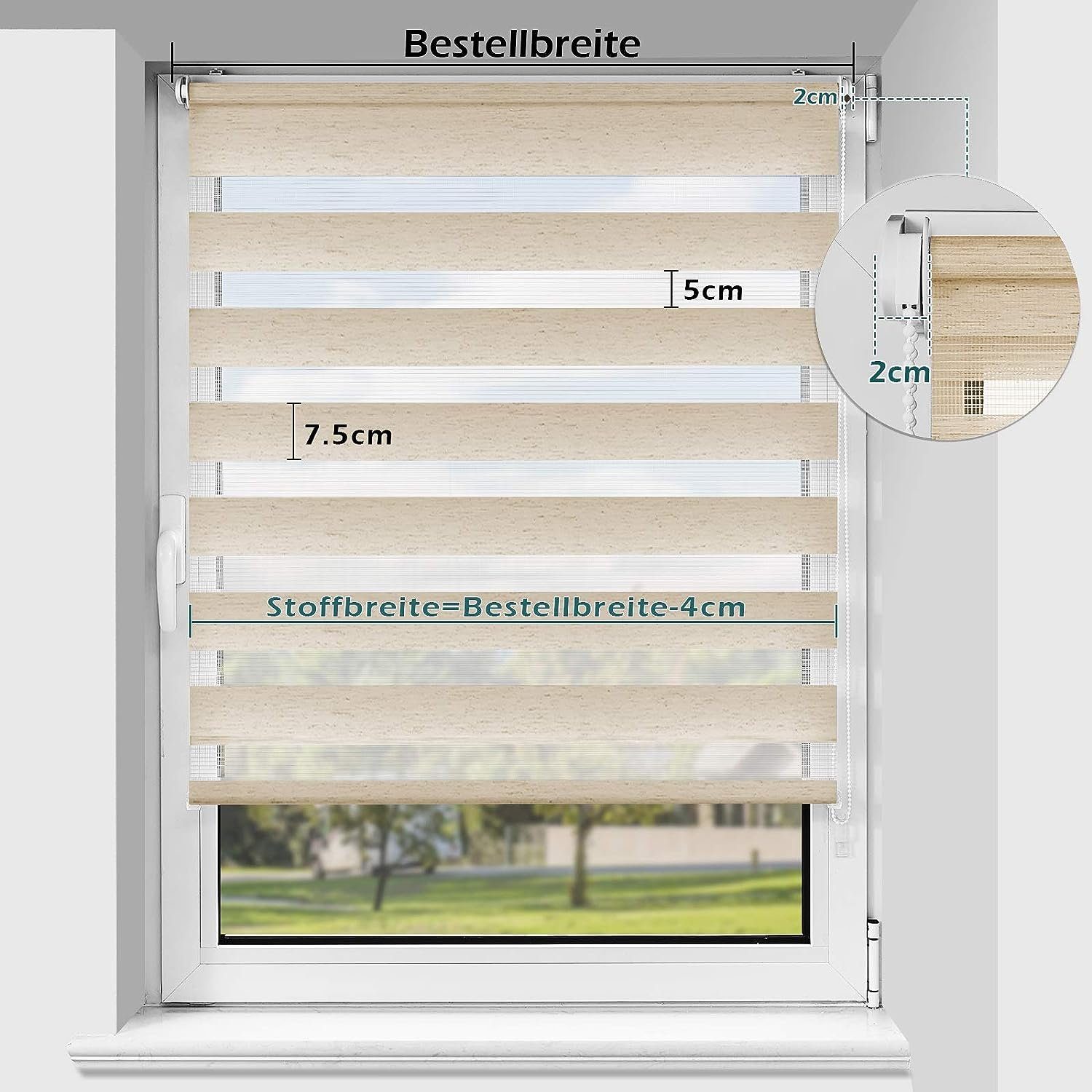 Doppelrollo rollos Ohne Bohren 130cm/150cm, Vkele, freihängend,Blickdicht,Lichtschutz und verspannt, Klemmträger,Klemmfix, rollo für Fesnter und Tür