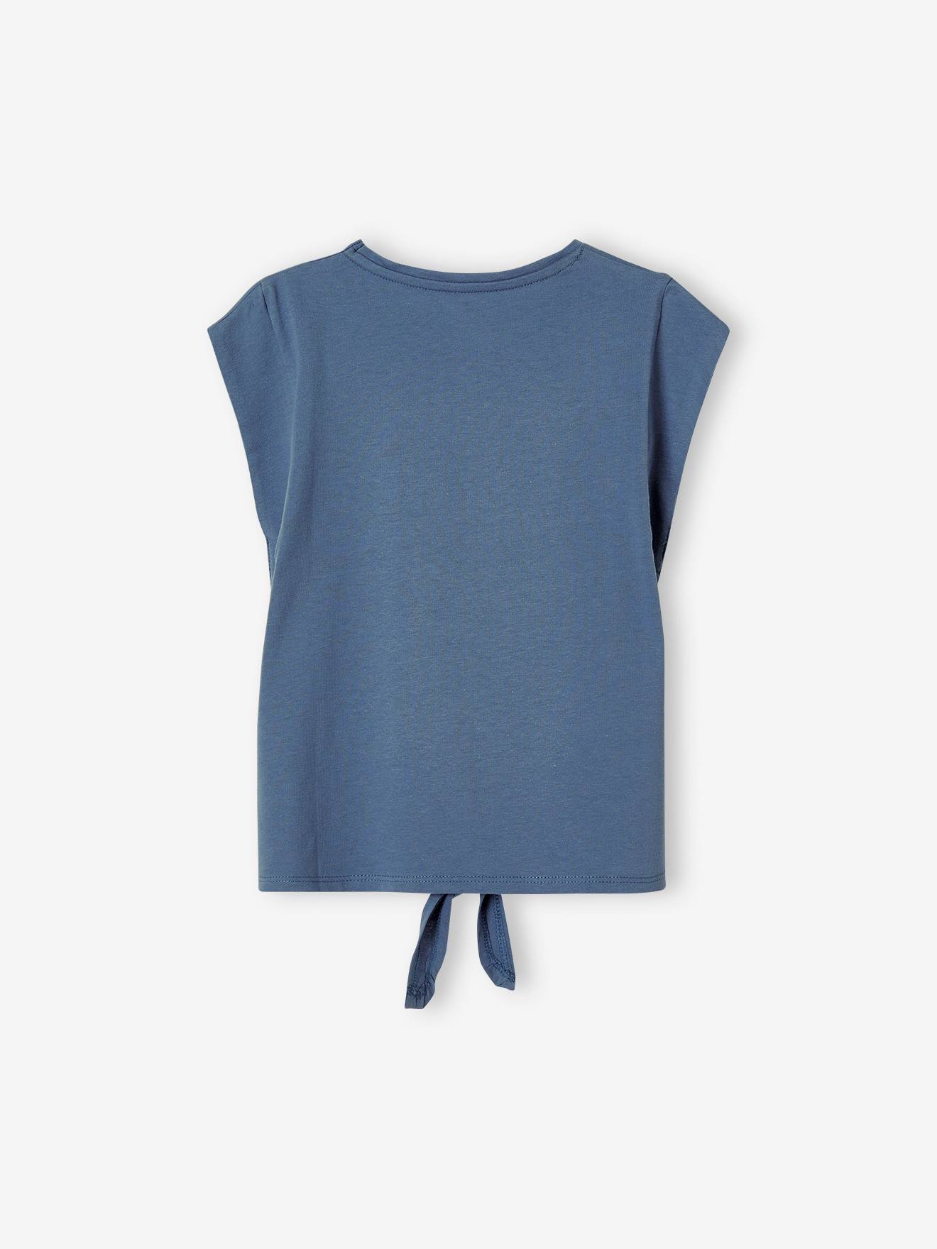 T-shirt sport motif brillant fille bas noué bleu