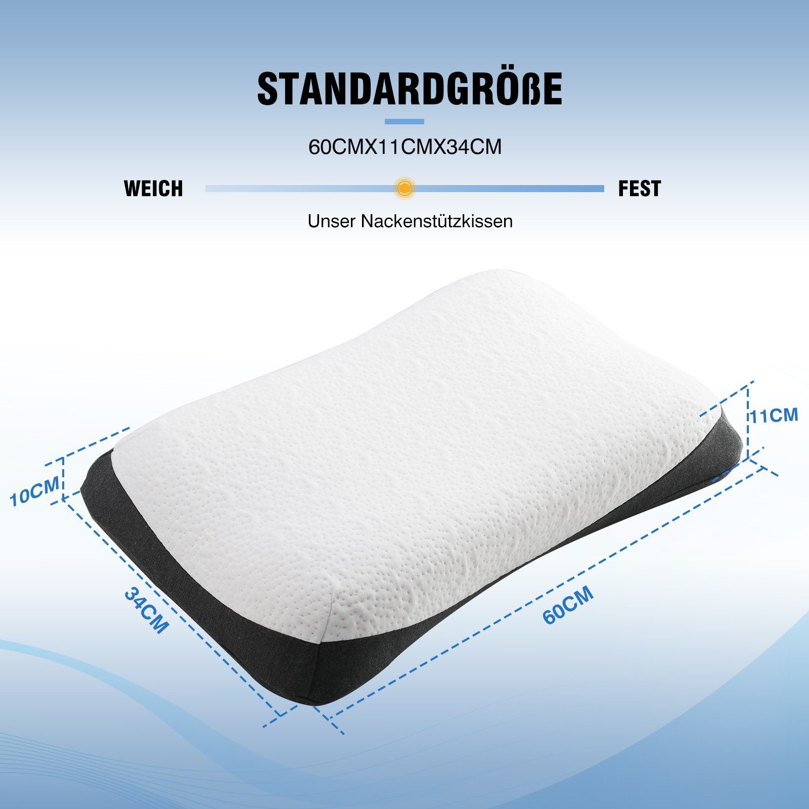Nackenstützkissen Nackenstützkissen höhenverstellbar für nackenschmerzen und schulter, Elegear, Füllung: Memory-Foam, Bezug: Modalstoff, Rückenschläfer, Seitenschläfer, Bauchschläfer, 60X34cm Kopfkissen, Schlafkissen mit Bezug