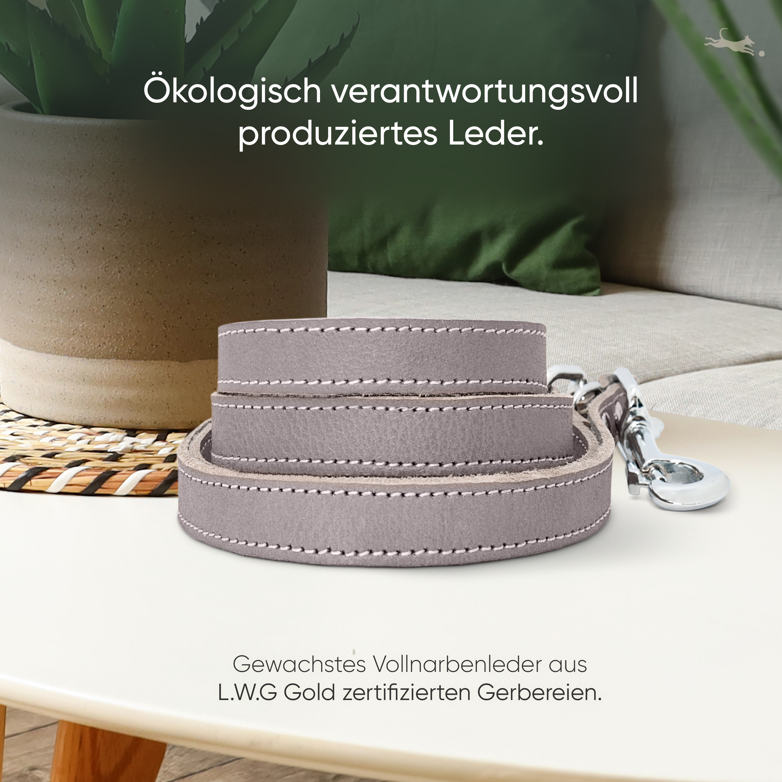 Freudentier Hundeleinen Freudentier Führleine aus Leder braun/ grau 1,6 cm
