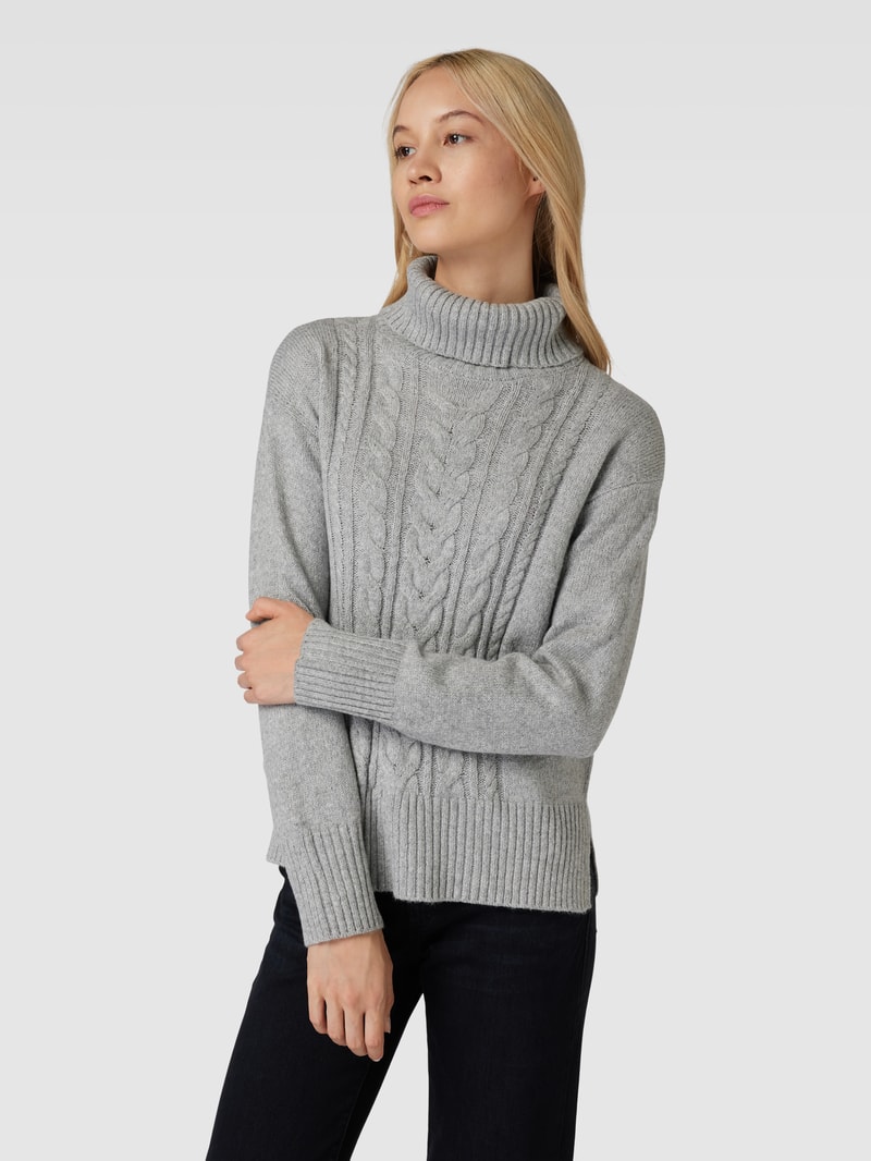 Strickpullover mit Zopfmuster in silber meliert