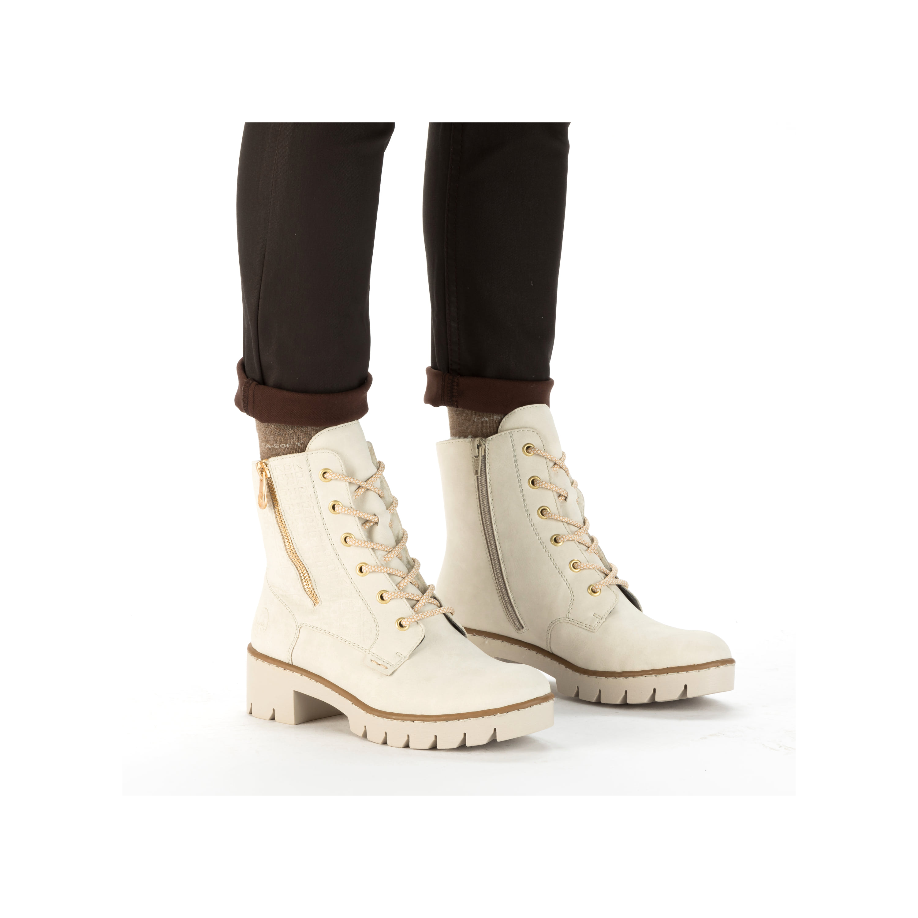 Rieker Damen Schnürstiefel cremebeige