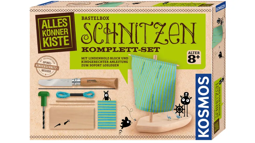 KOSMOS - Schnitzen Komplett-Set, Mit Lindenholz-Block und kindgerechter Anleitung zum sofort Loslegen