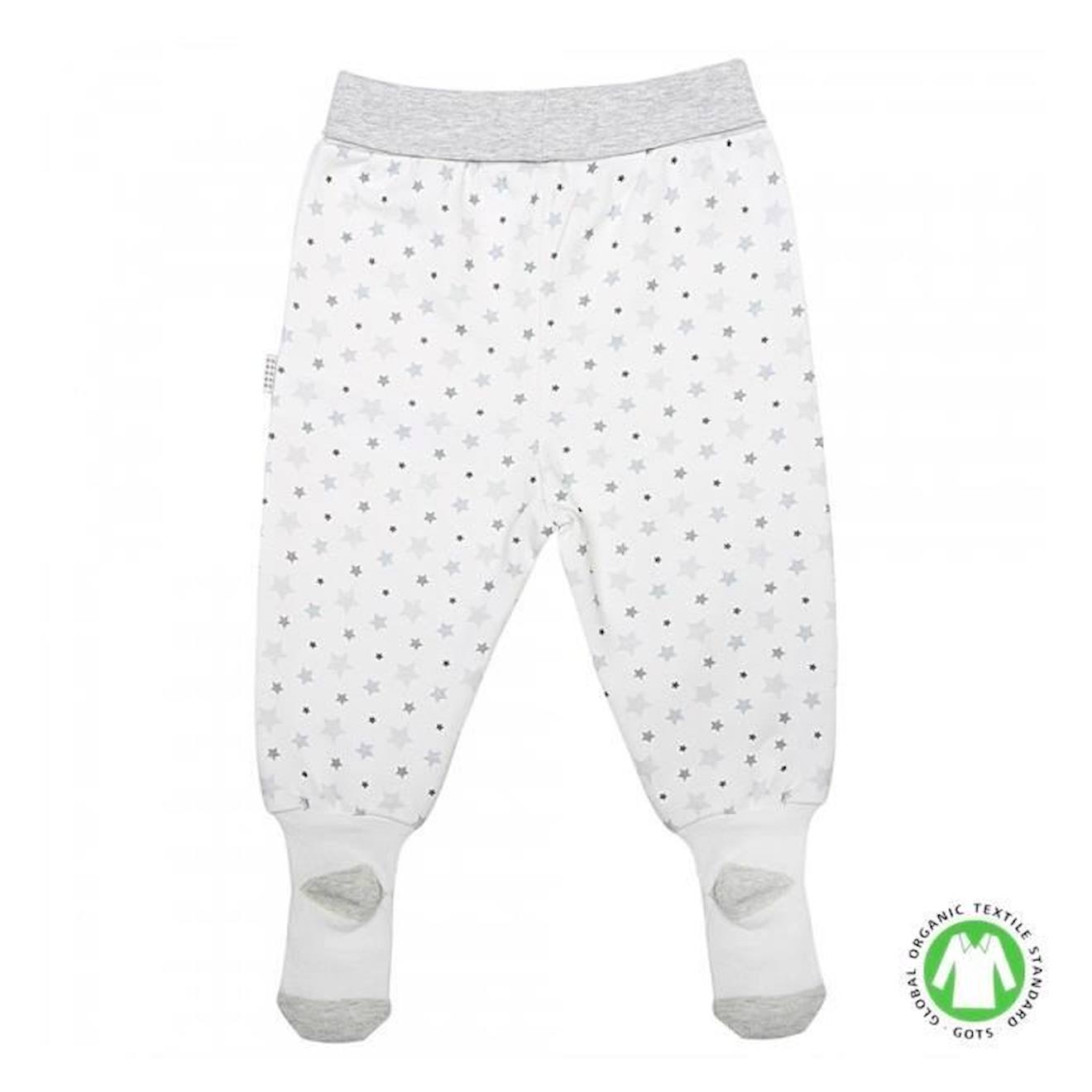 Pantalon bébé à pieds en coton bio, ÉTOILES gris
