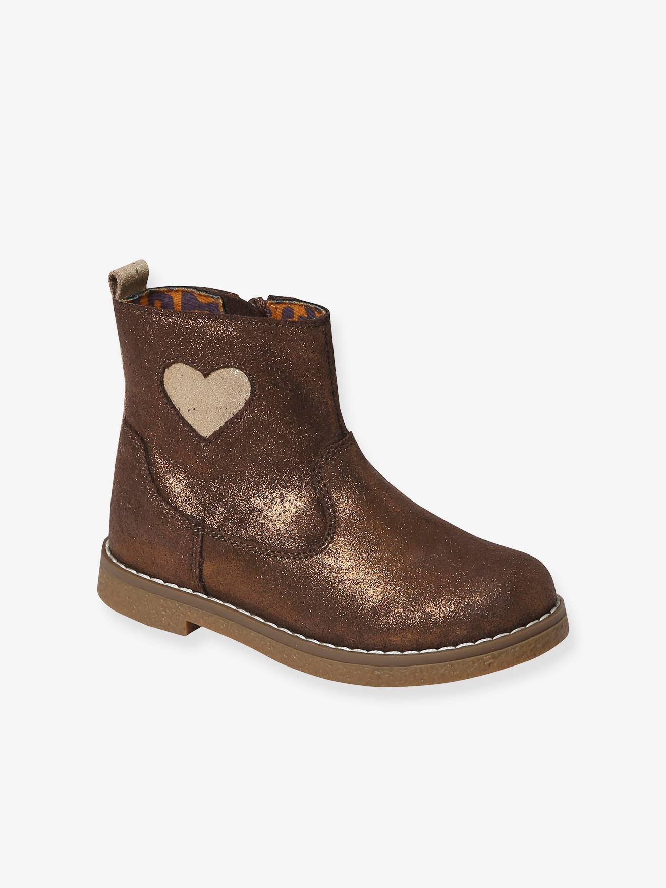 Boots coeur en cuir fille collection maternelle bronze
