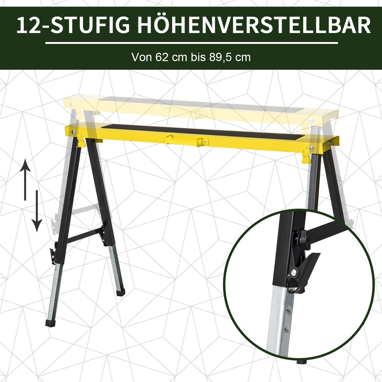 HOMCOM DURHAND Sägepferd 2er-Set Arbeitsbock Unterstellbock Klappbar rutschfest Stahl