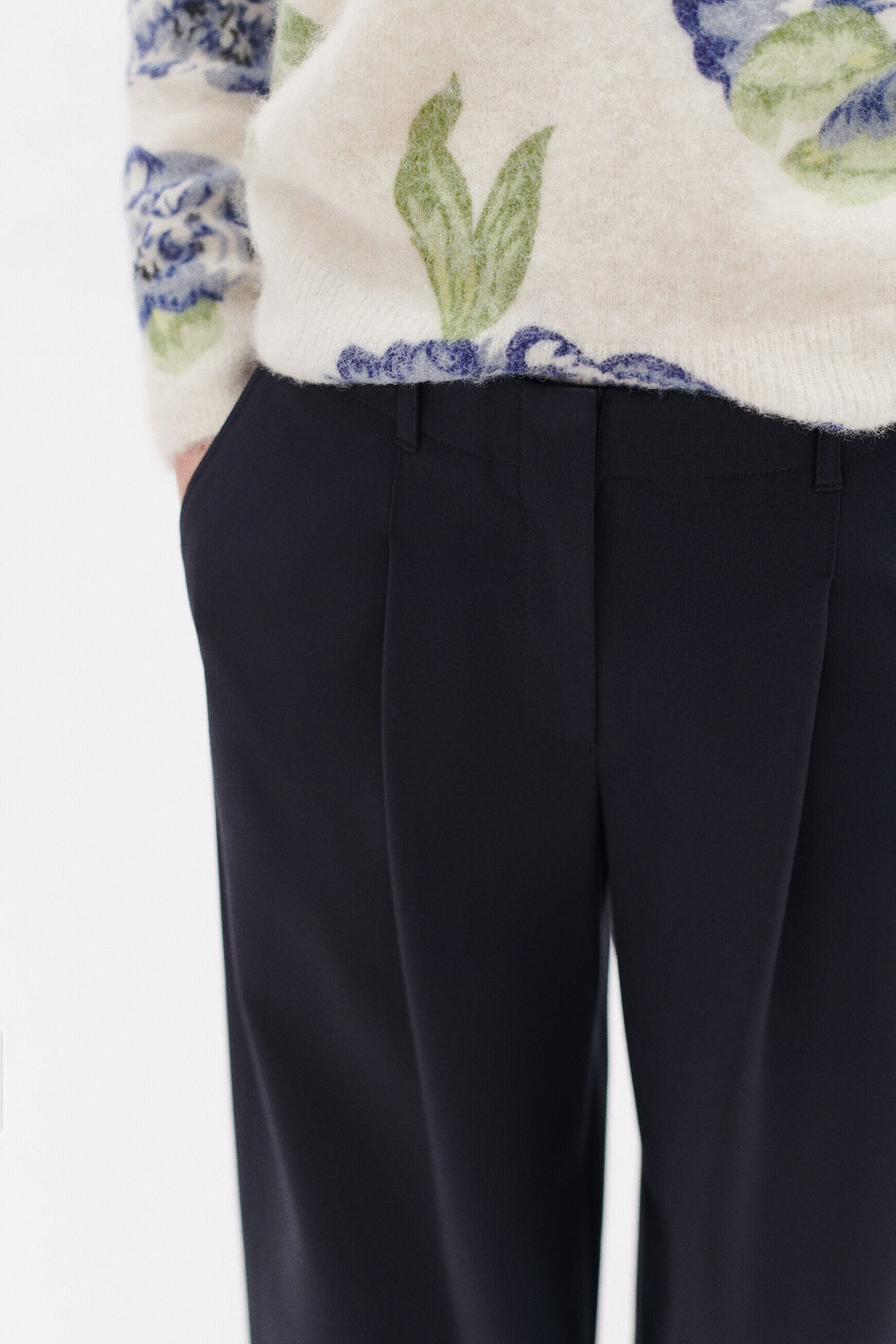 Pantalon principe bleu marine femme