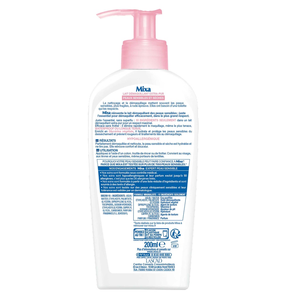 mixa Expert Peau Sensible Lait Démaquillant Extra-Pur Antidessèchement