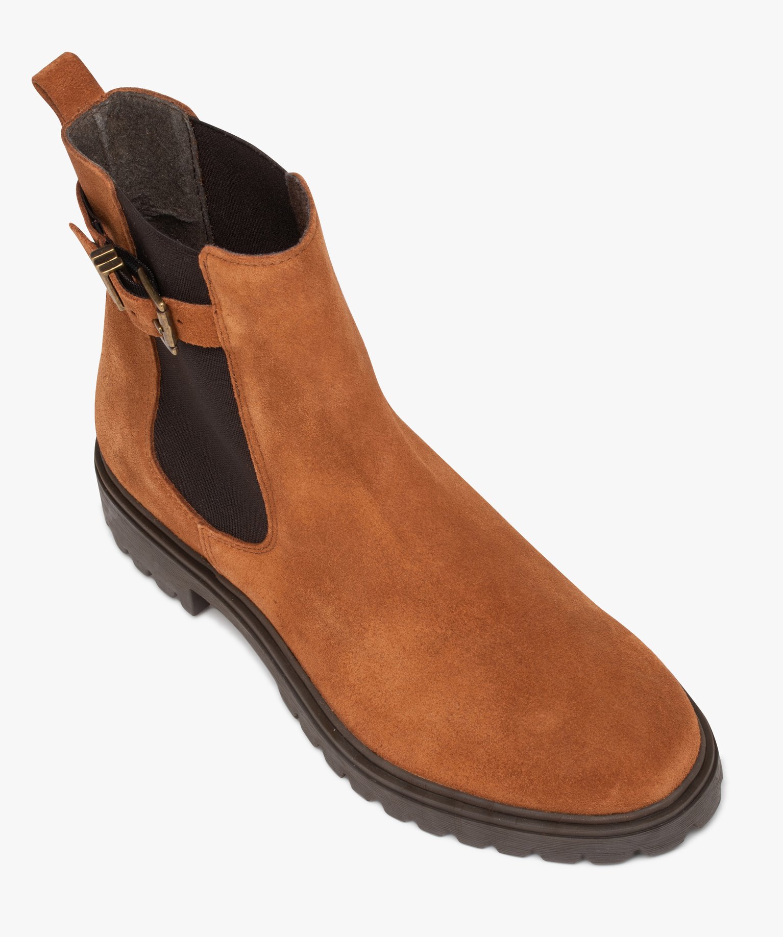 Boots femme unies en cuir suédé style Chelsea - Taneo camel | GEMO