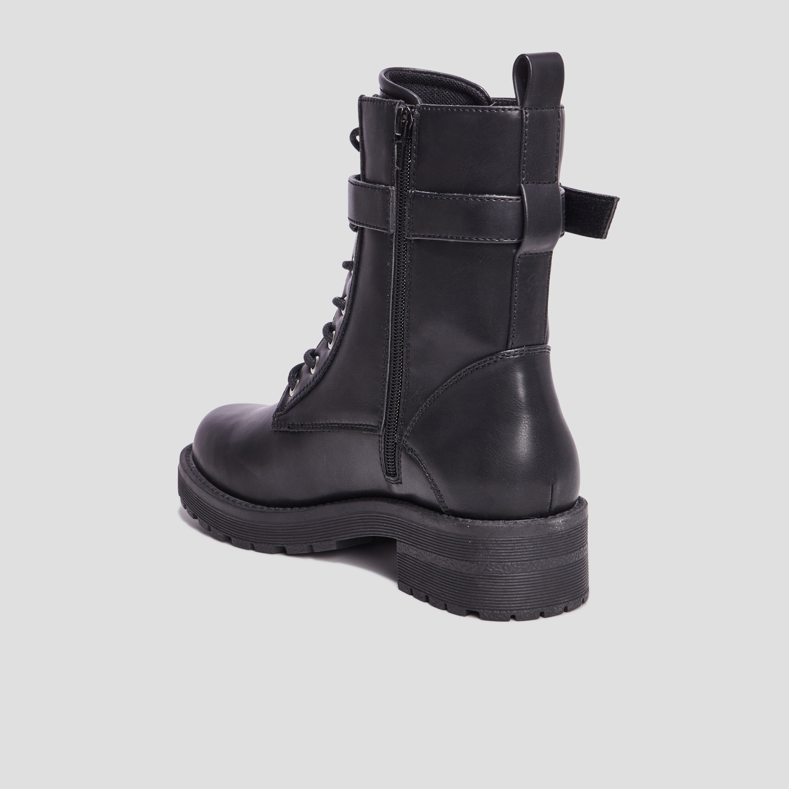Bottines avec lacets et boucles noir femme | La Halle