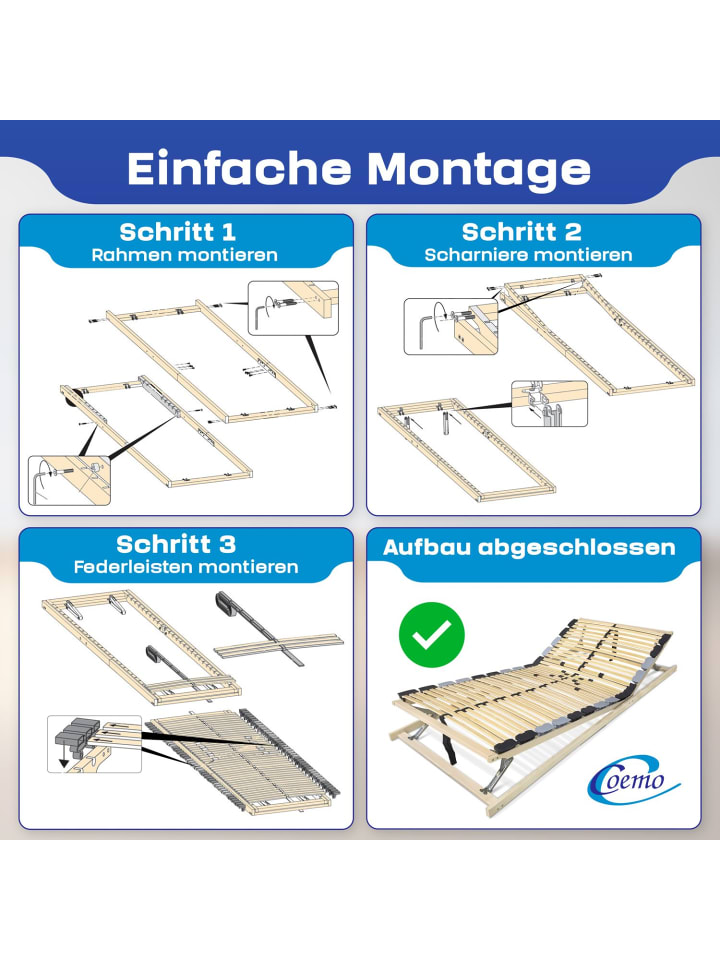 Coemo 7-Zonen Lattenrost PREMIUM Kopf-Fußteil verstellbar in Natur günstig kaufen
