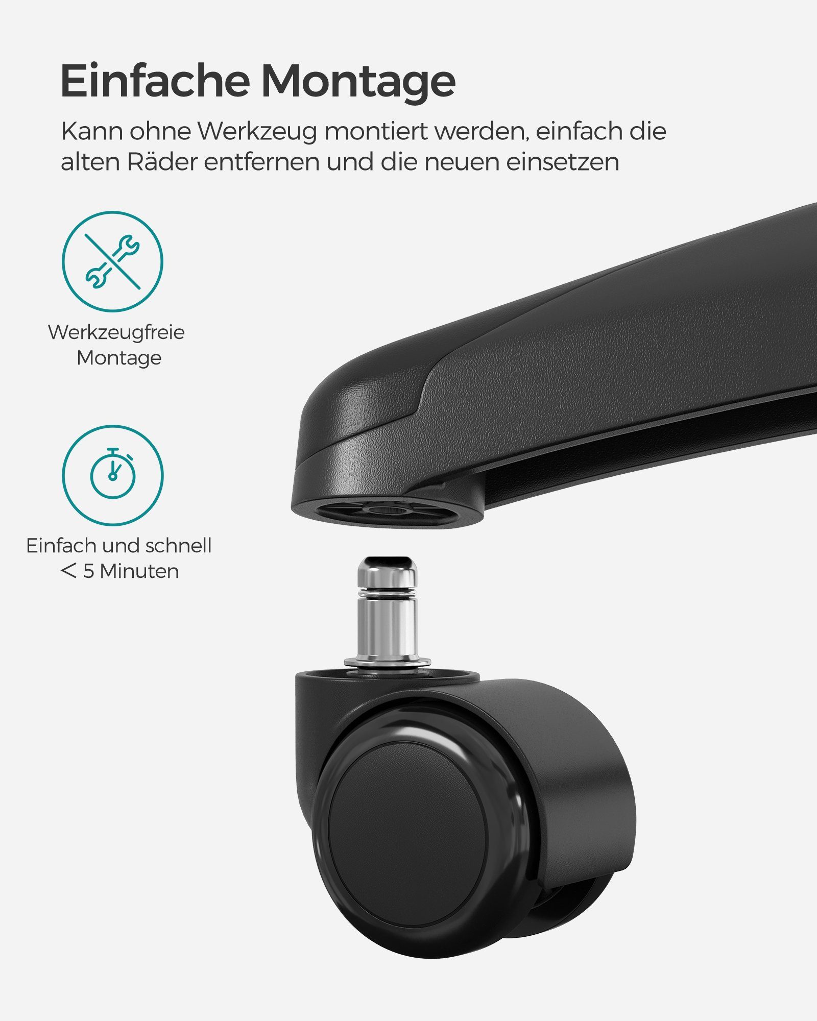 SONGMICS Stuhlrolle, (5-St), 50 mm Räder, 11 mm x 22 mm