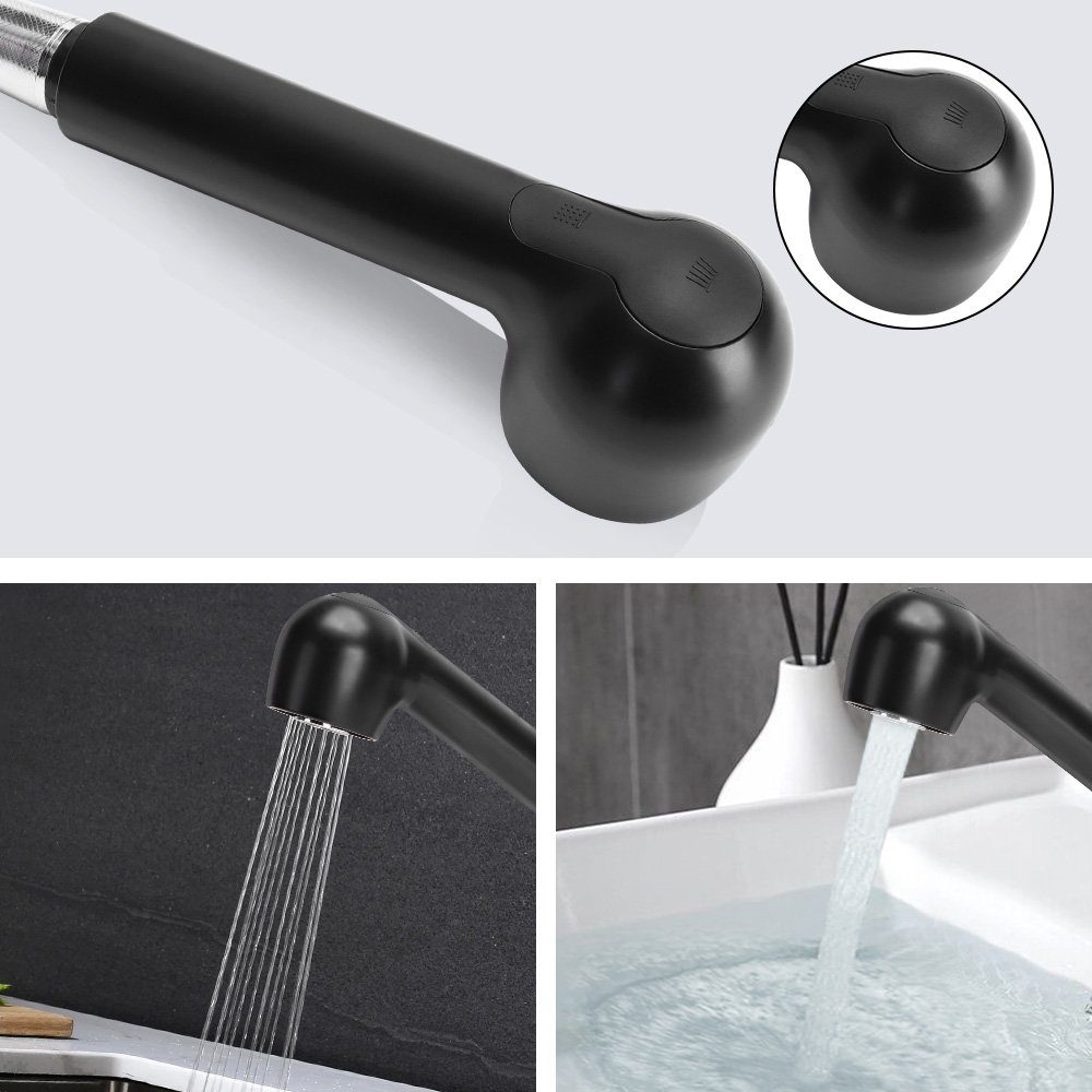 XIIW Waschtischarmatur Wasserhahn Bad mit Ausziehbar Brause,Küchenarmatur mit 2 Strahlarten (360 ° Drehbare,Mischbatterie mit 60cm Flexible Anschlussschläuche,Spültischarmatur aus Messing)