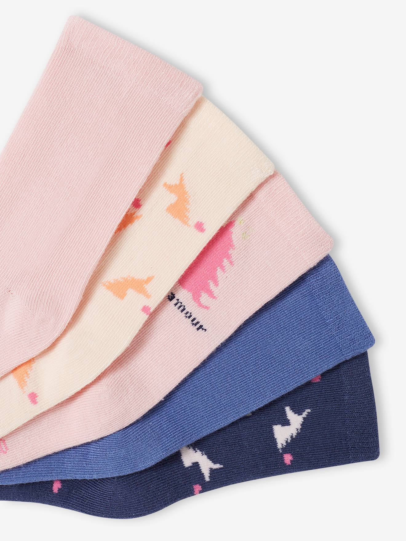 Vertbaudet 5er-Pack Mädchen Socken mit Einhorn und Herzen Oeko-Tex - rosa