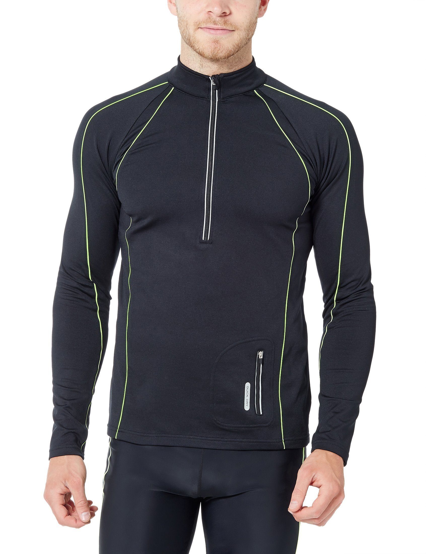 Zoomyo Laufshirt windabweisendes, angerautes Herren Fleece Laufshirt Jimi mit Reflektoren und Quick-Dry-Funktion