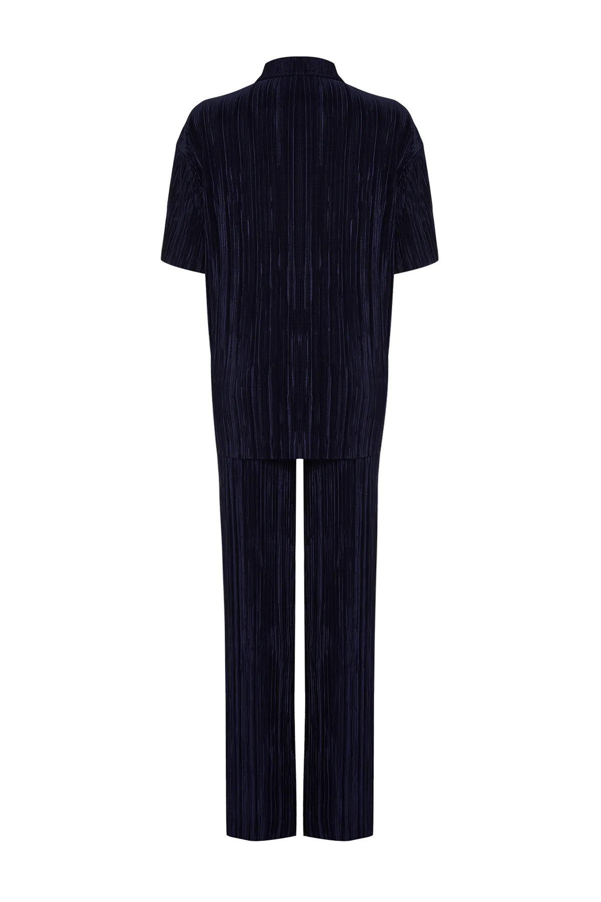 Trendyol Collection  Marineblaues, plissiertes, weit geschnittenes Hemd und Hose aus Strickoberteil TWOSS23AU00021