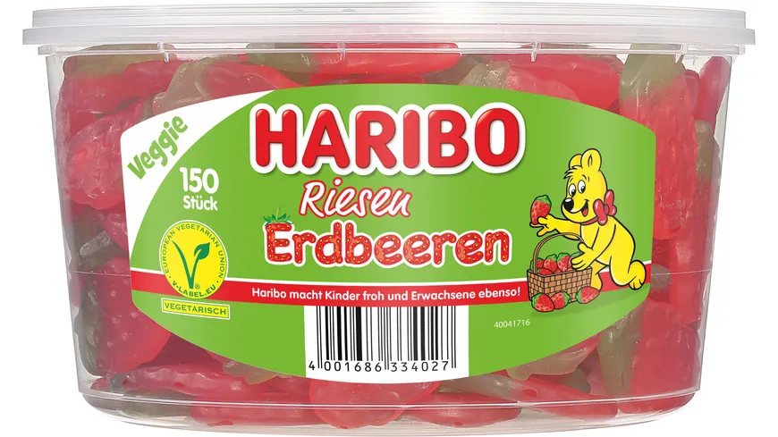 Haribo Fruchtgummi Riesen Erdbeeren Runddose Veggie 1350 g