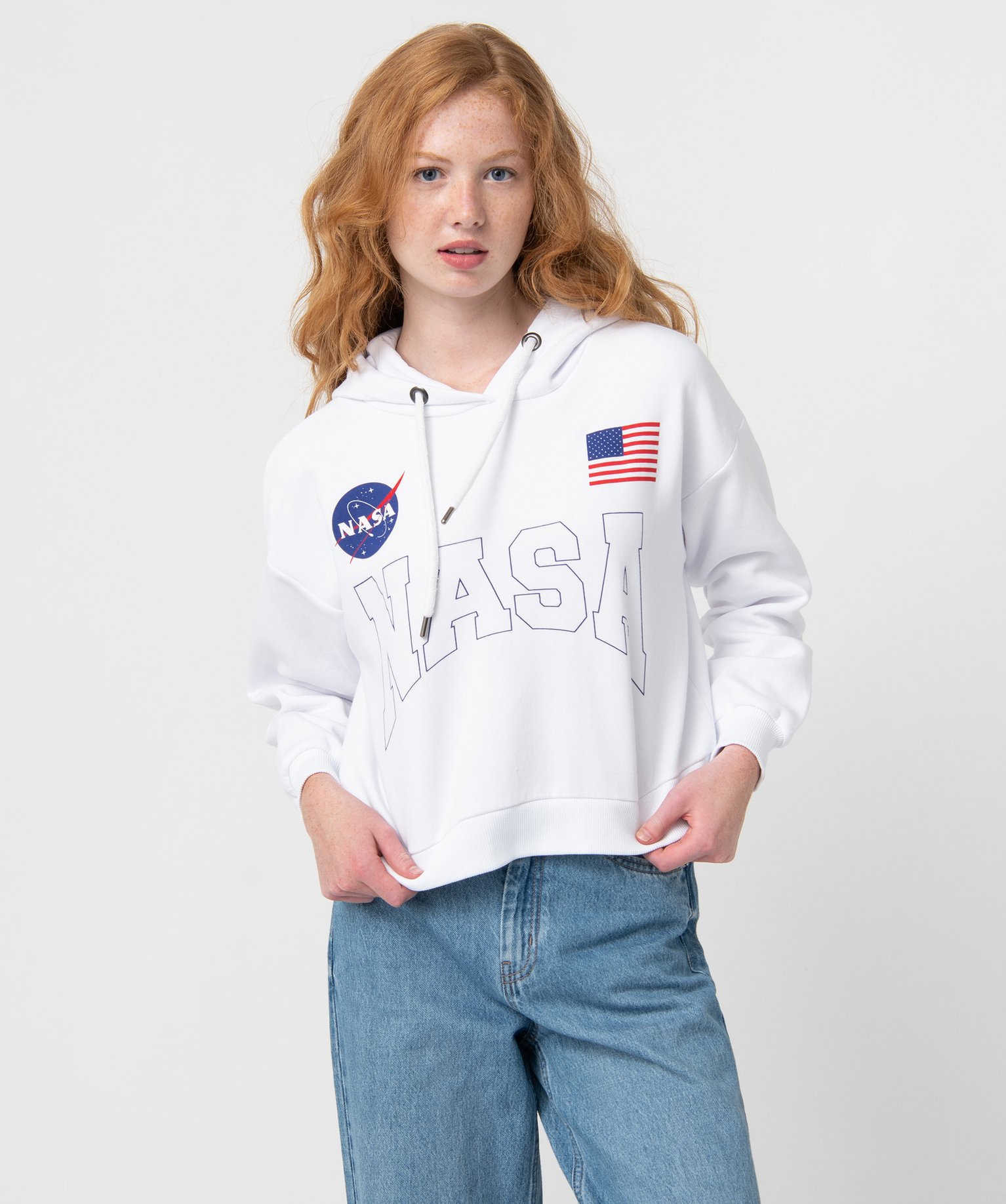 Sweat femme court à capuche - Nasa blanc | GEMO
