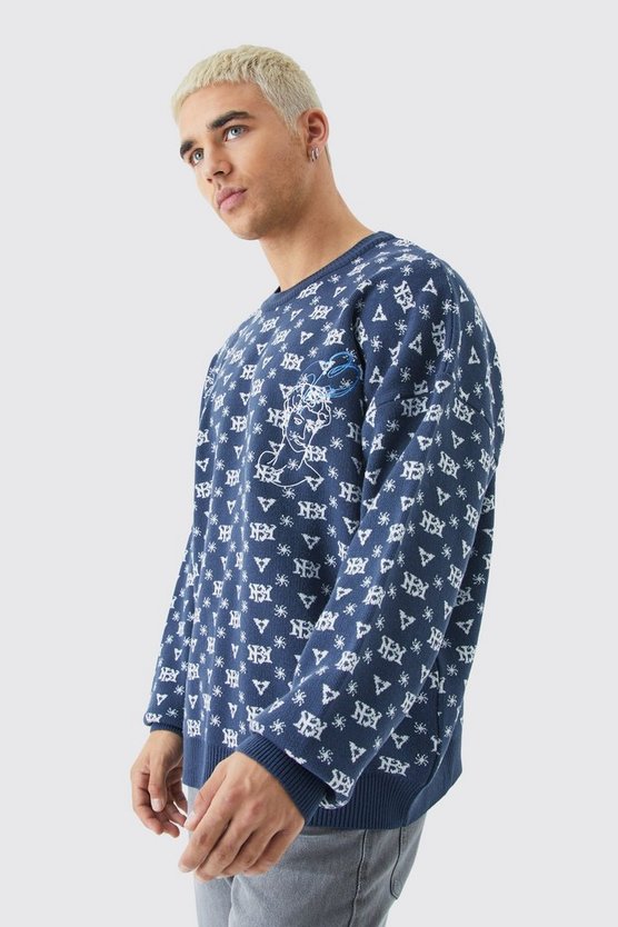 Oversize Strick-Pullover mit Print