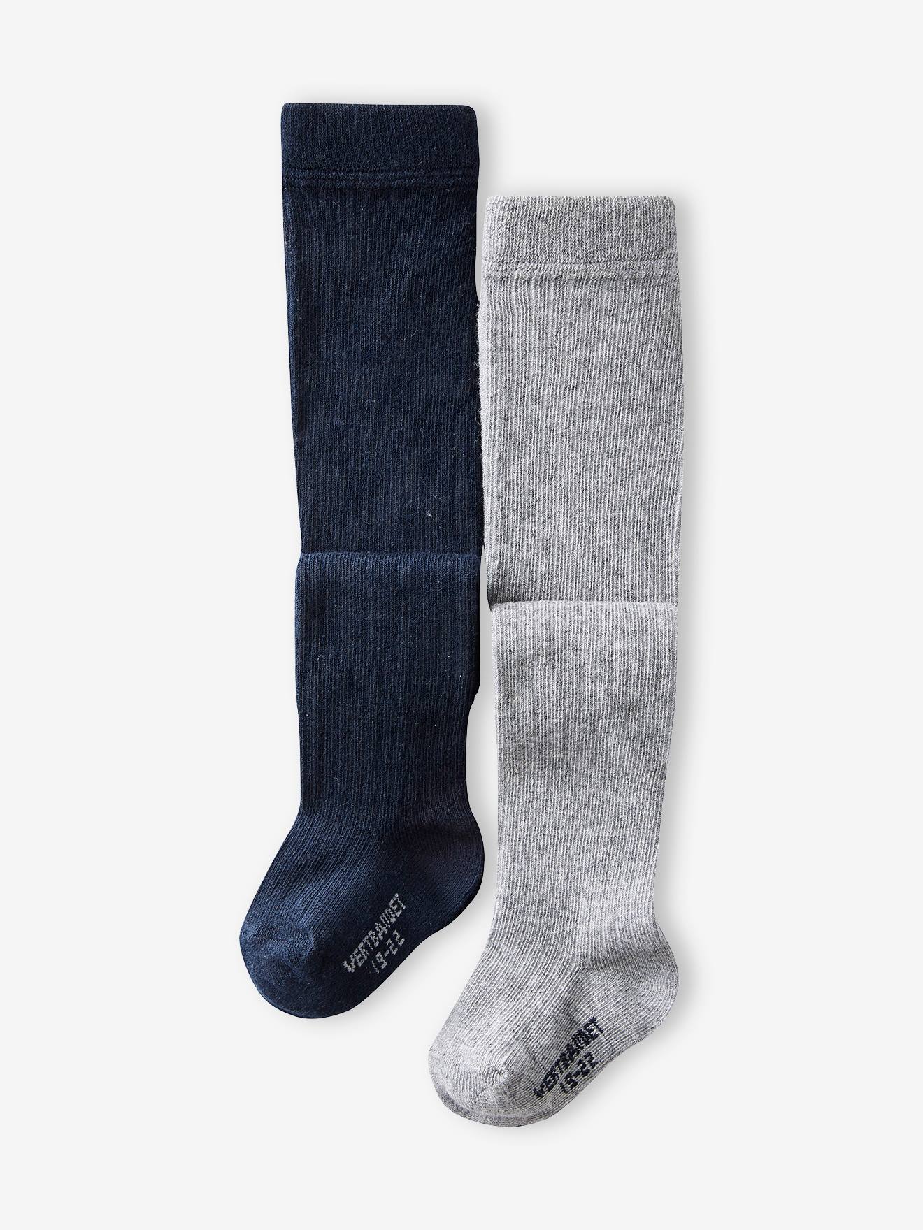 Lot de 2 paires de collants en maille côtelée bébé fille gris chiné