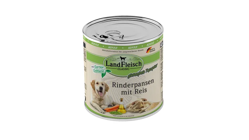 LandFleisch Classic Hundenassfutter Rinderpansen mit Reis mit Gartengemüse 800 g