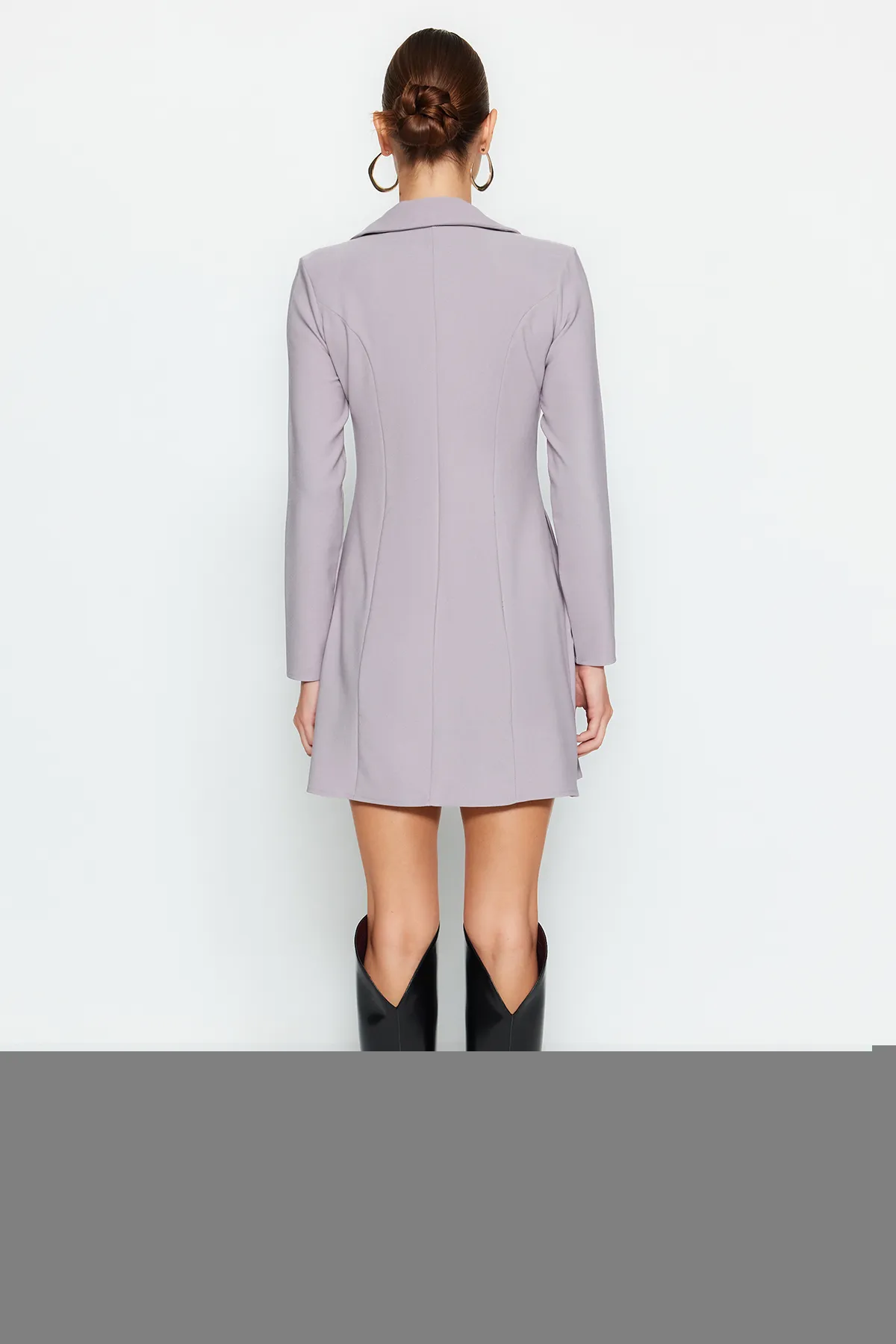 Trendyol Collection  Graues plissiertes Mini-Jackenkleid aus Webstoff TWOAW24EL00295