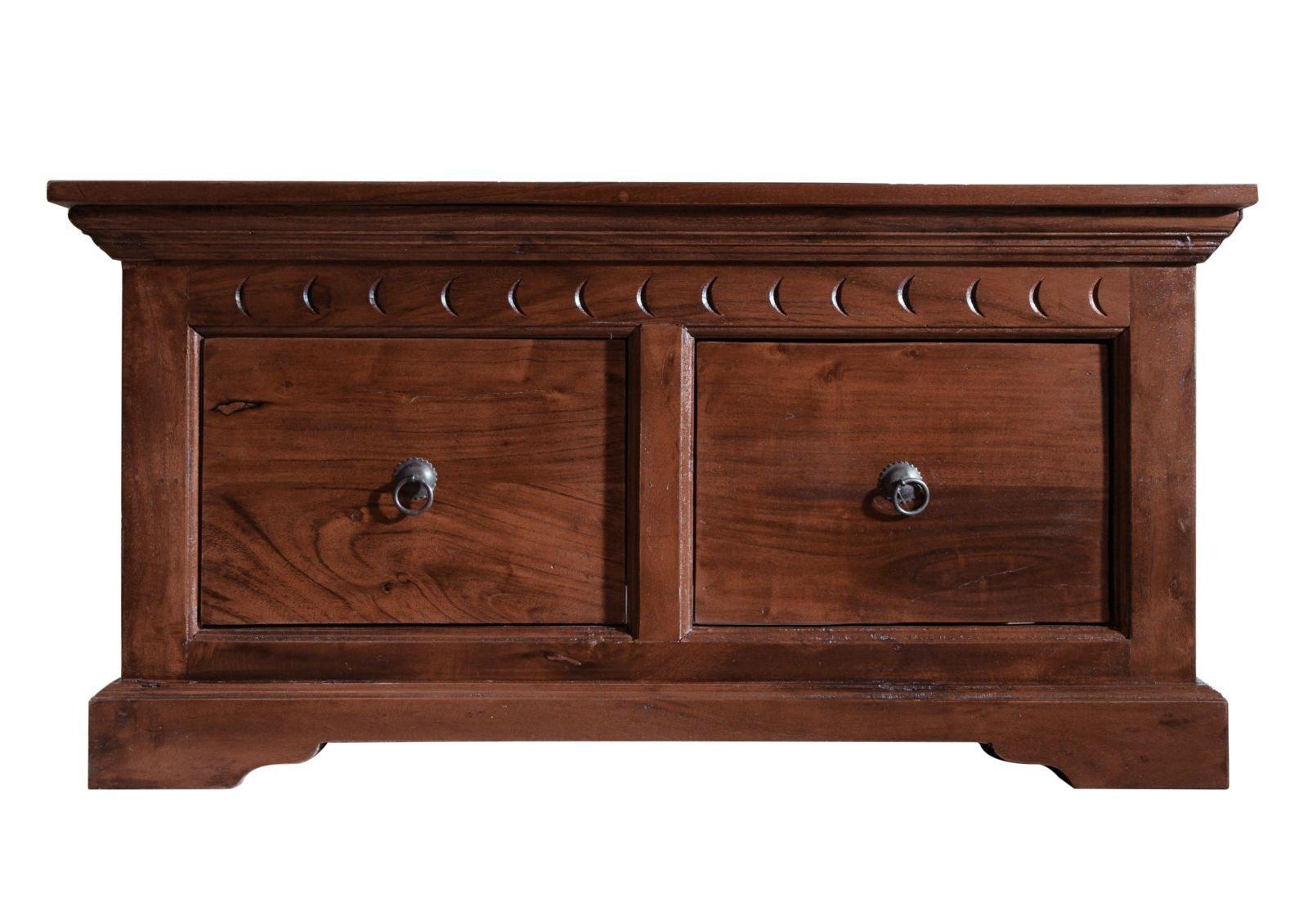 Massivmoebel24 Truhe OXFORD (Holztruhe, Holzkiste mit Deckel, Aufbewahrungstruhe für Stauraum aus Massivholz, 90x90x45 Akazie montiert, Truhe mit viel Stauraum aus Akazienholz im Landhausstil, aufwendige Schnitzereien), hochwertiges Edelholz;authenti