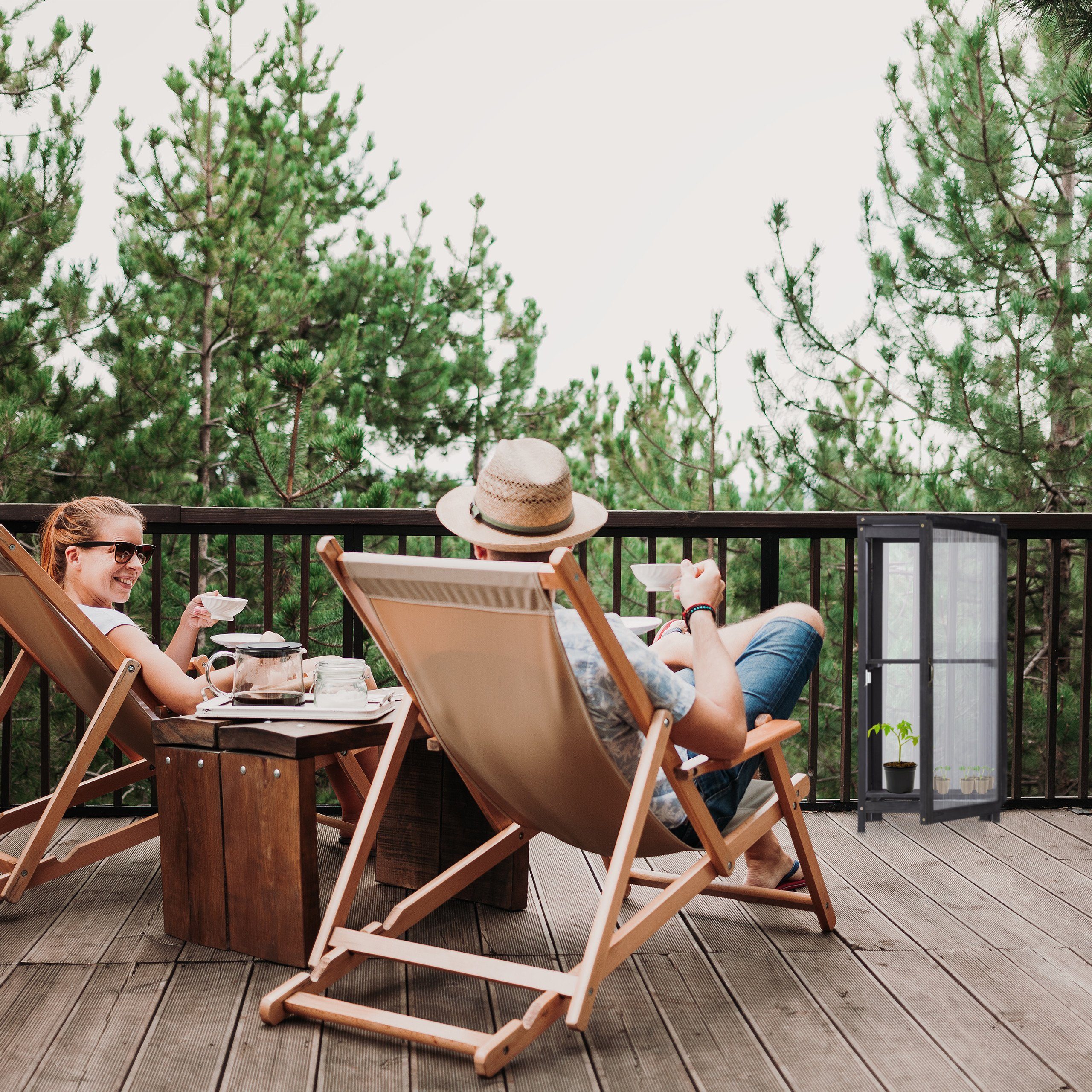 relaxdays Gewächshaus Holz Gewächshaus Balkon 2 Ablagen