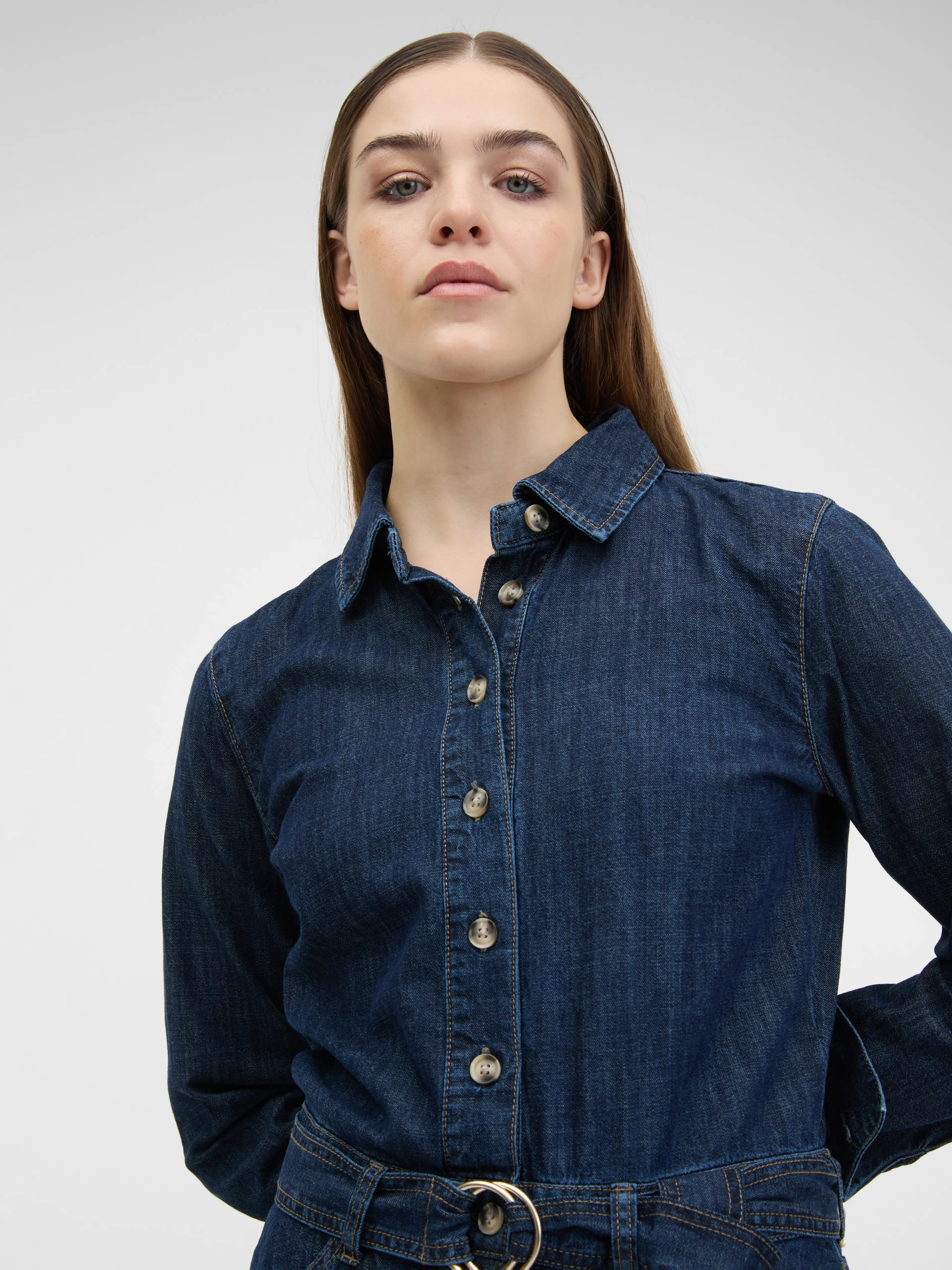 Dunkelgraues Damen-Hemdkleid ORSAY