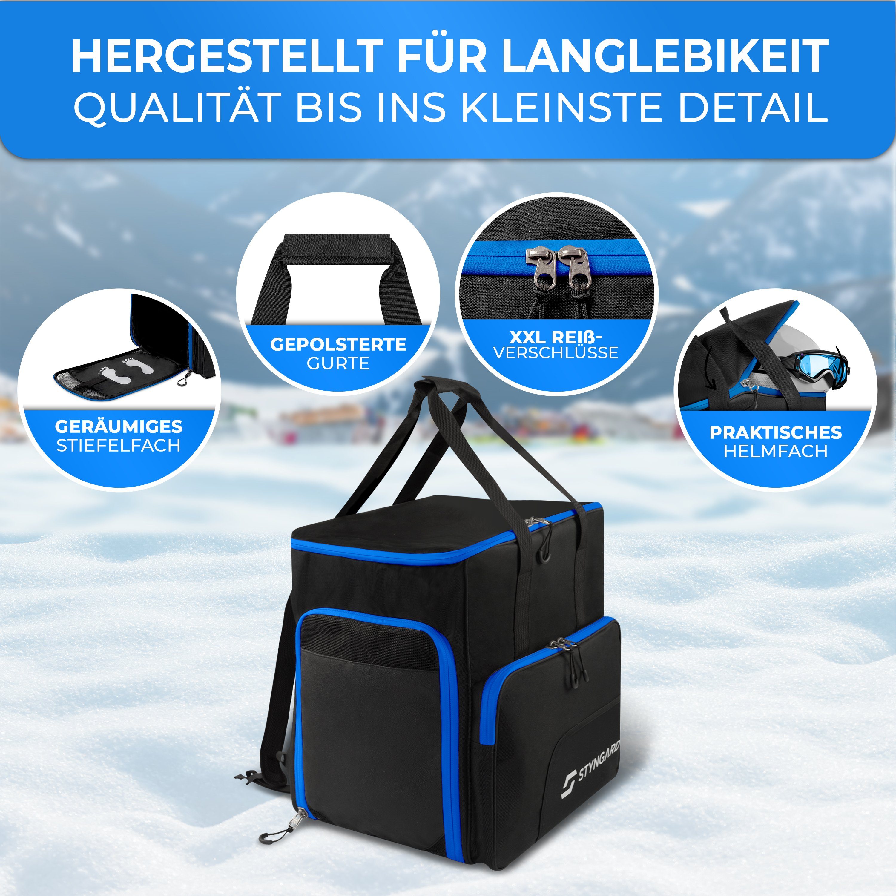 Styngard Sporttasche SÖLDEN (mit Rucksackfunktion), Skischuhtasche mit Helmfach und belüftetem Stiefelfach [54 L]
