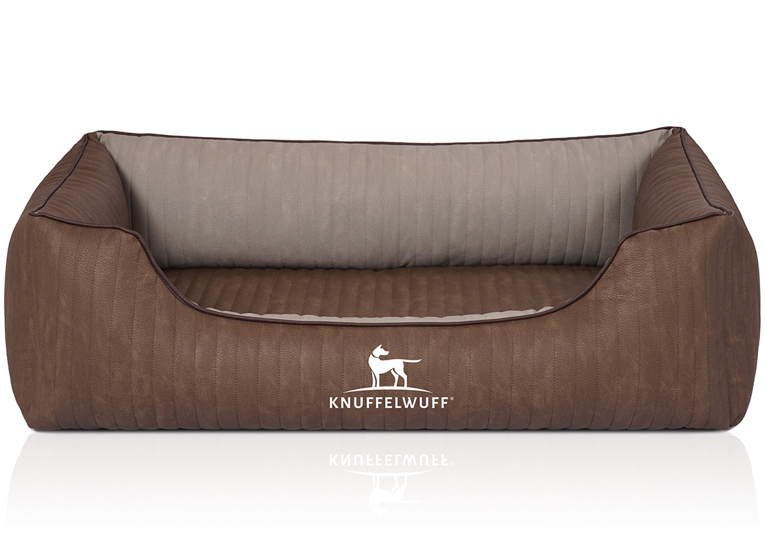 Knuffelwuff Hundebetten Knuffelwuff Orthopädisches Hundebett Outlander aus laser-gestepptem Kunstleder braun/ grau M-L