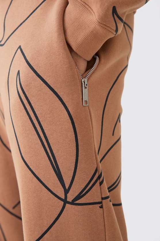 Jogginghose mit geteiltem Saum und Blätter-Print