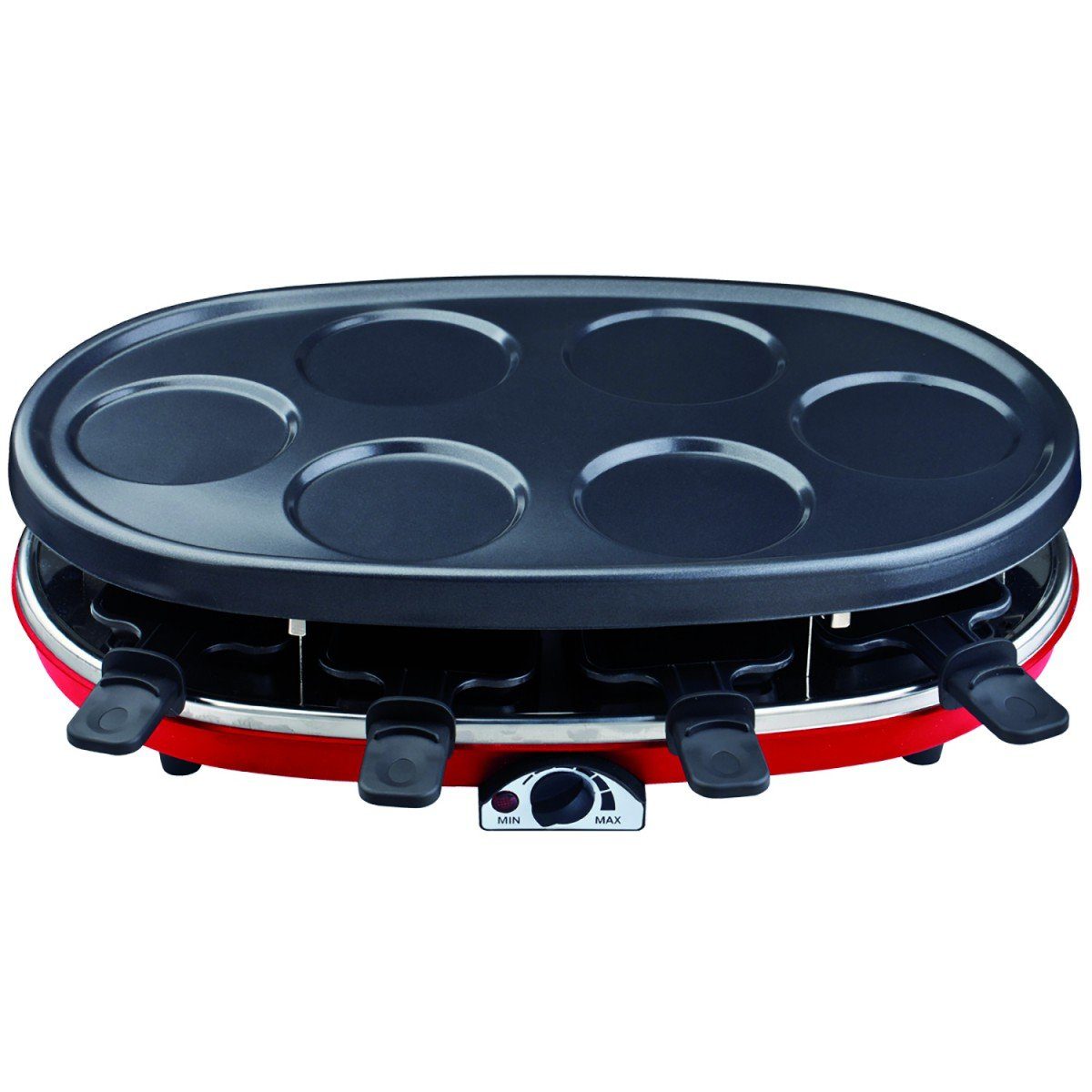 H.Koenig Raclette RP-418 mit wechselbaren Pletten, heißer Stein, 8 Raclettepfännchen, 1500 W