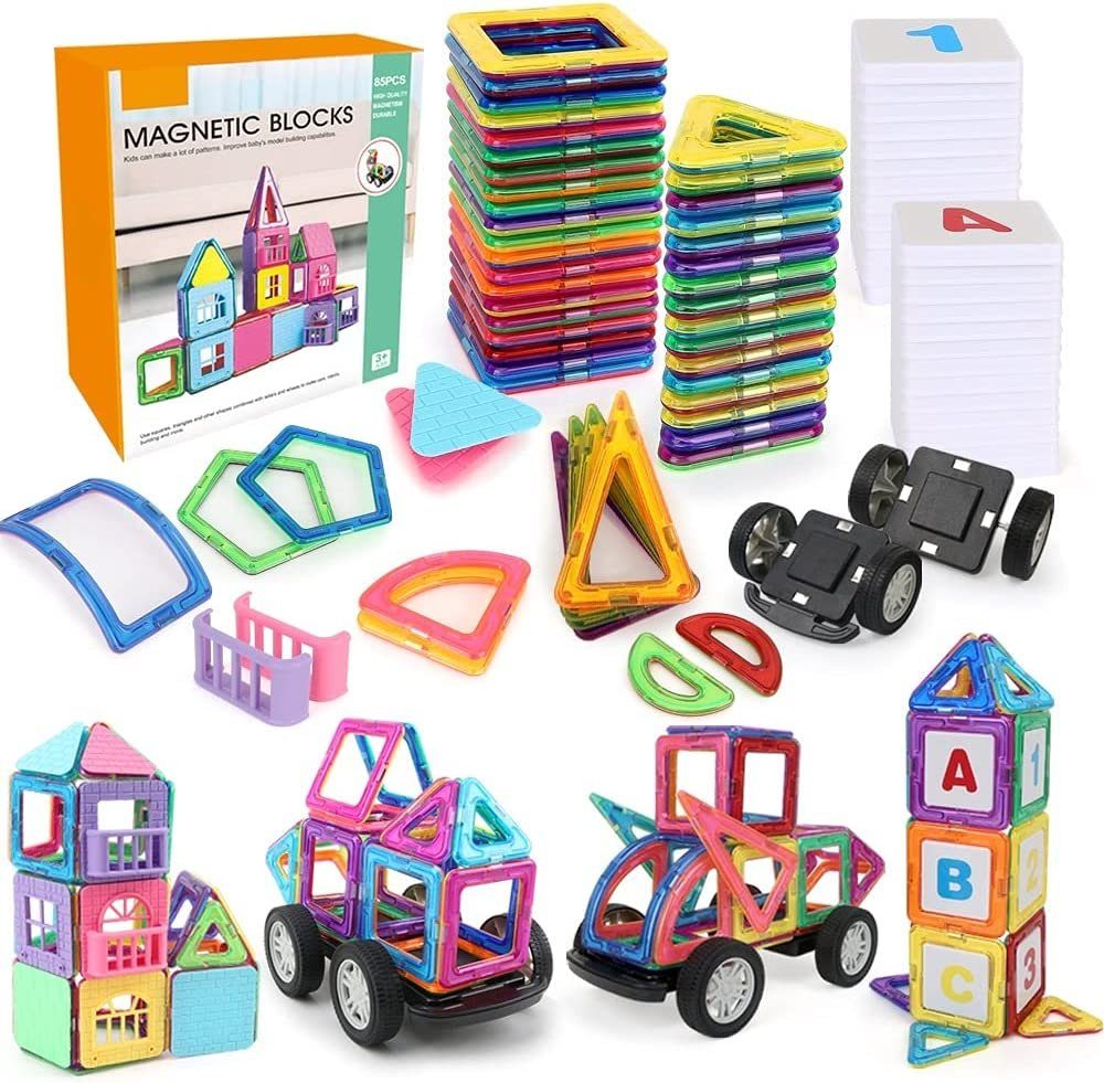 LBLA Lernspielzeug Magnetische Bausteine Spielset (85-St., 85 Stück), Magnetspielzeug ​Magnetblöcke Magnet Spielzeug für Kinder ab 3 Jahre