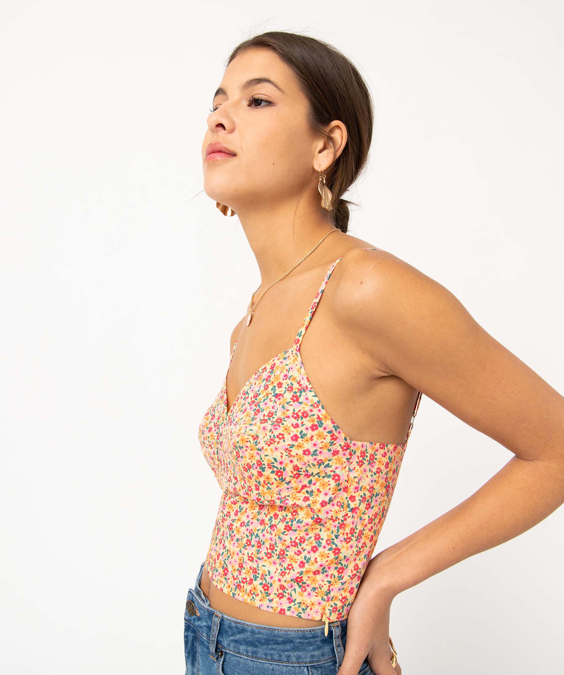 Blouse femme à bretelles et dos smocké imprime | GEMO