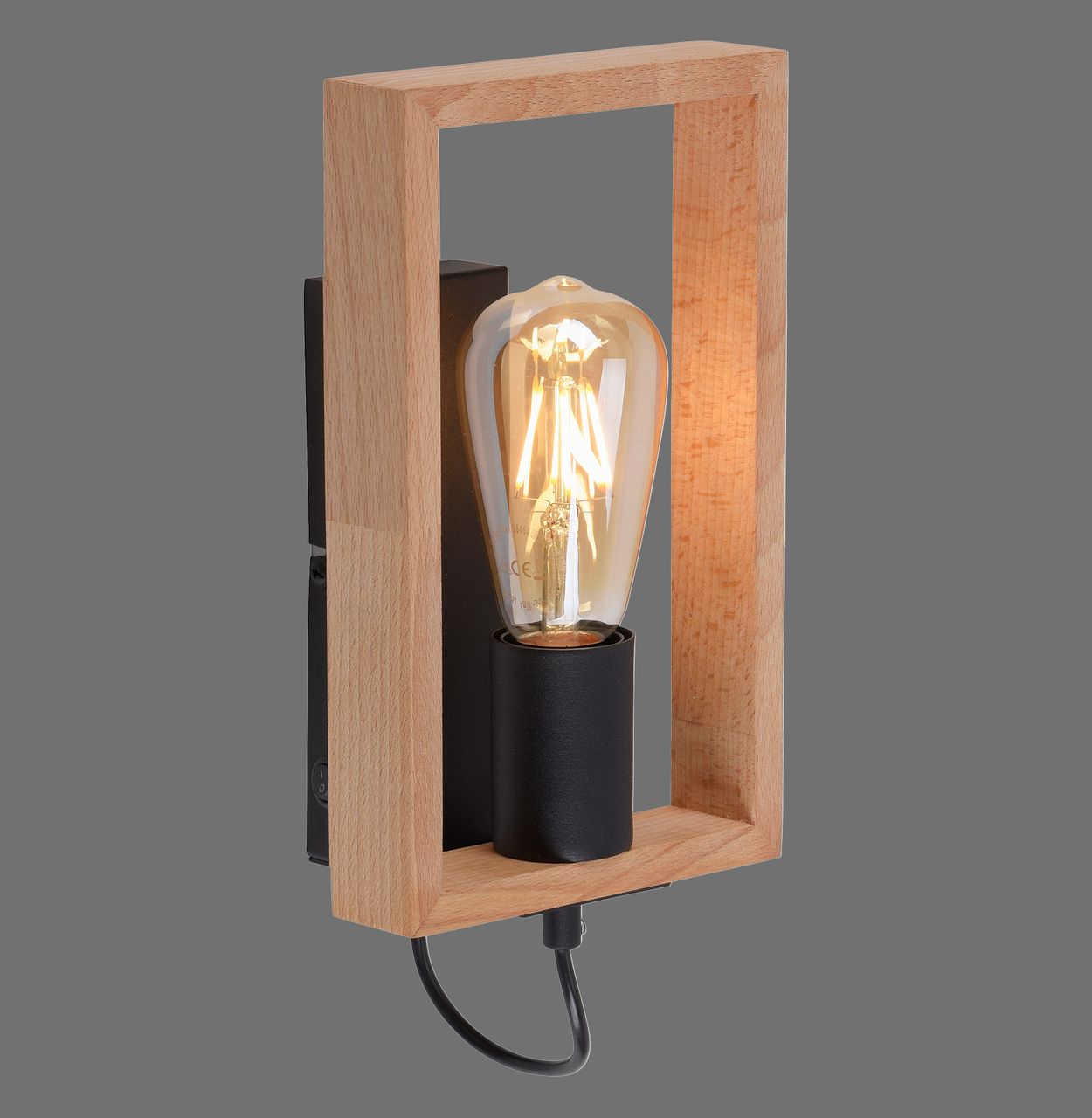 JUST LIGHT LeuchtenDirekt Wandleuchte FRAME, 1xE27/max. 60W, Innenleuchte, IP20, Wippschalter,  Metall und Holz