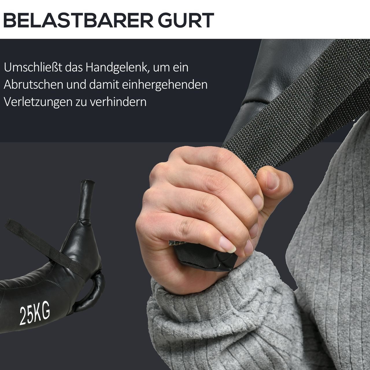 HOMCOM Bulgarian Bag Krafttrainingstasche 25kg Krafttraining Trainingsgerät für Fitnesscenter und Zuhaus Gewichtssack Sandsäcke mit 2 Griffen und 2 Tragegurten Metallsand Schwarz