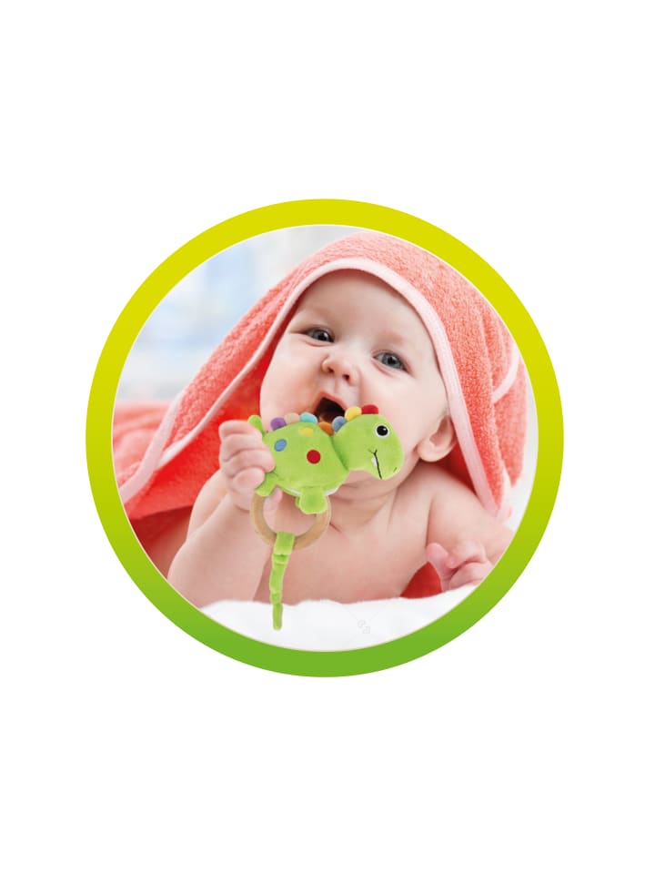 Toi-Toys LITTLE STARS - Babyrassel Dino mit Holz-Beißring in grün günstig kaufen onesize