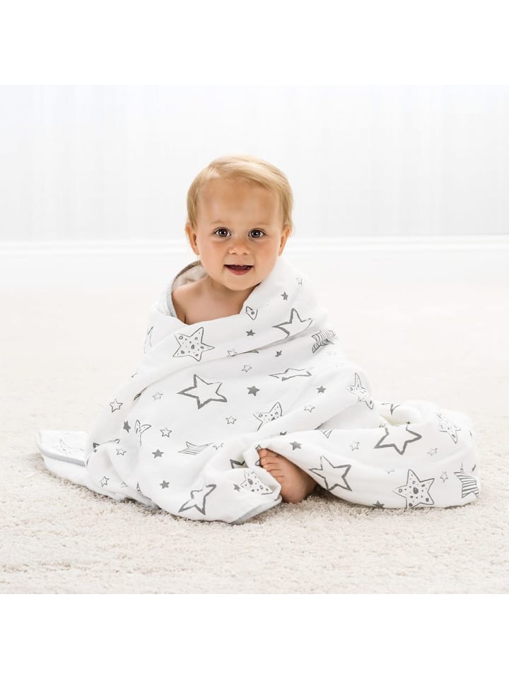 Makian Kuscheldecke Mull 4-lagig 120 x 120 cm - Crazy Stars in weiss,grau günstig kaufen onesize