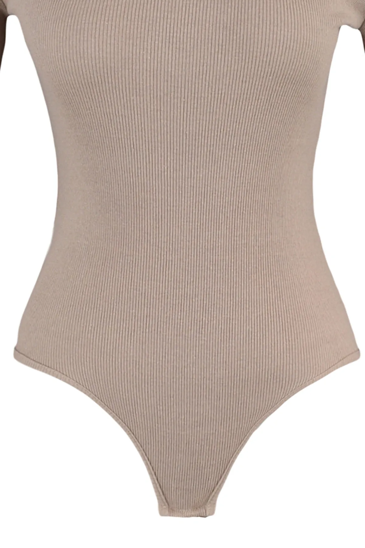 Trendyol Collection  Schmaler, zum Aufstecken geeigneter Body aus geripptem Stretch-Strick mit Stehkragen in Stein TWOAW20BD0011