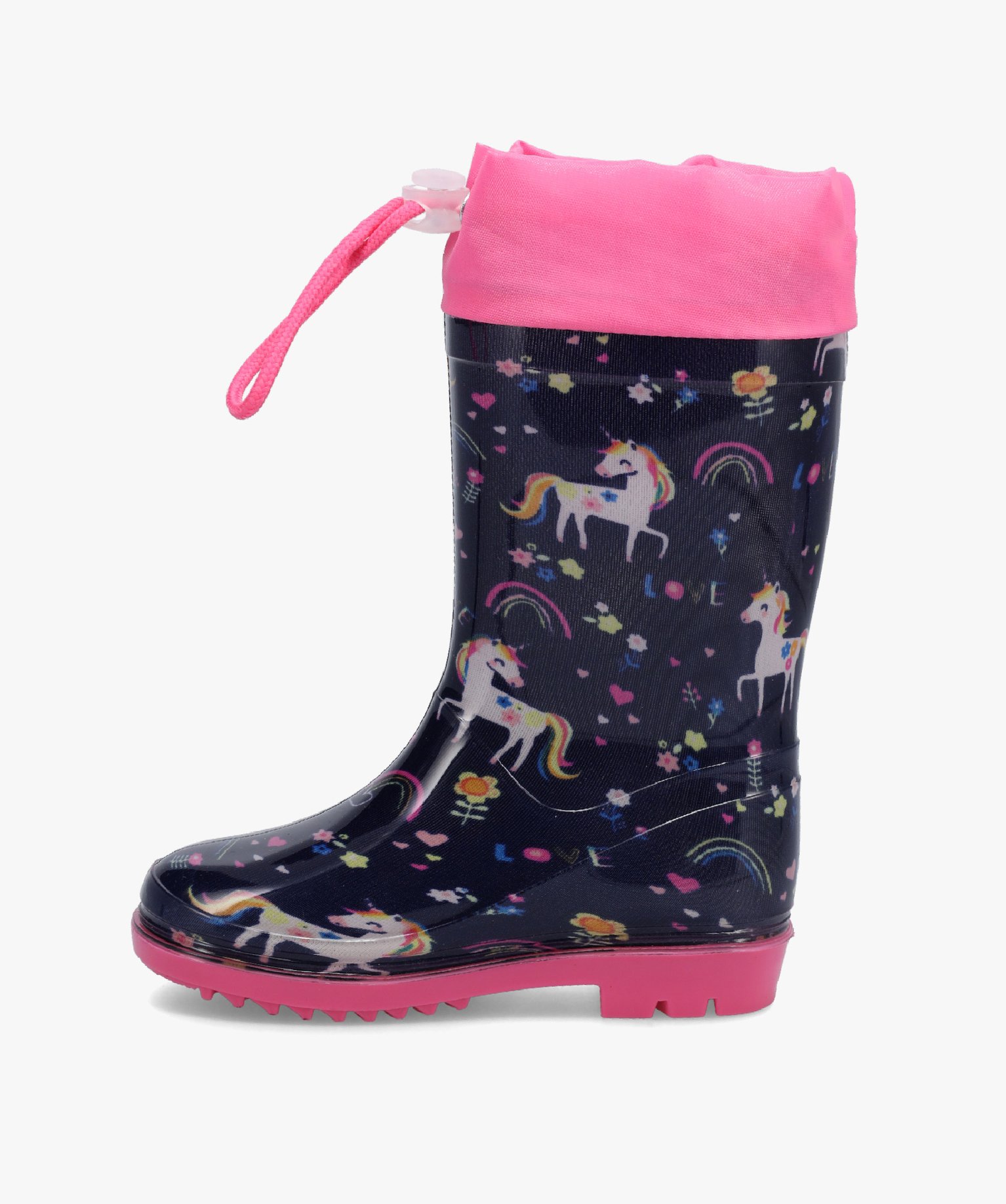 Bottes de pluie fille imprimées licorne à col ajustable marine | GEMO